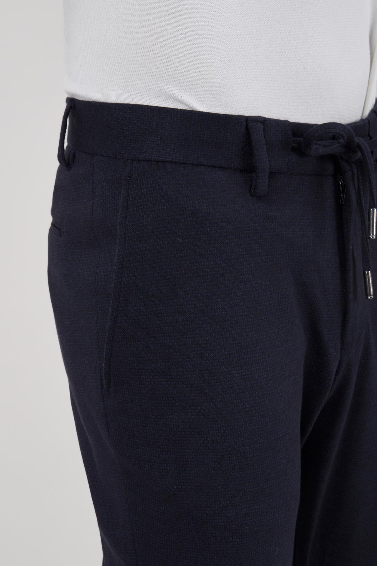 Erkek Lacivert Slim Fit Bağcıklı Pantolon