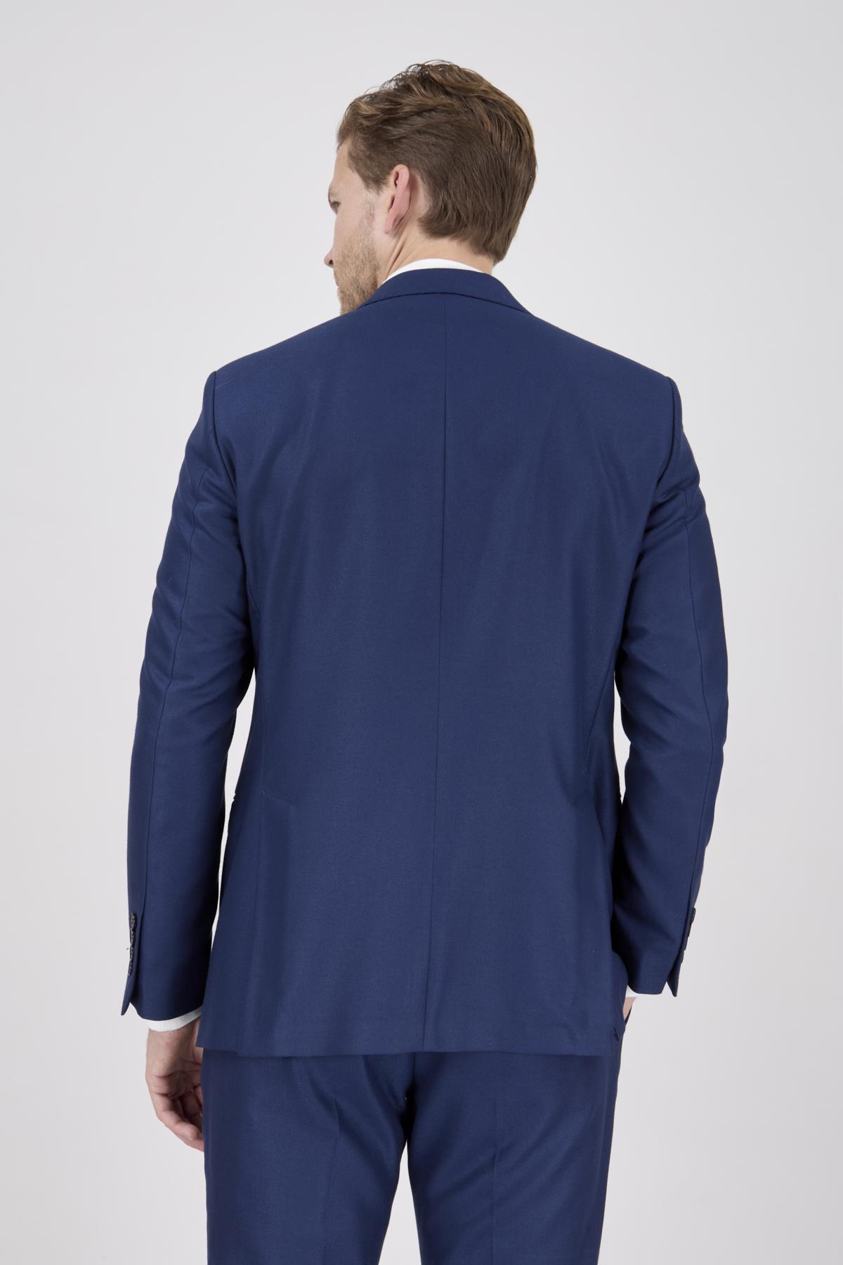Erkek Slim Fit Sivri Yaka Puntolu Lacivert Yarım Astar Takım Elbise