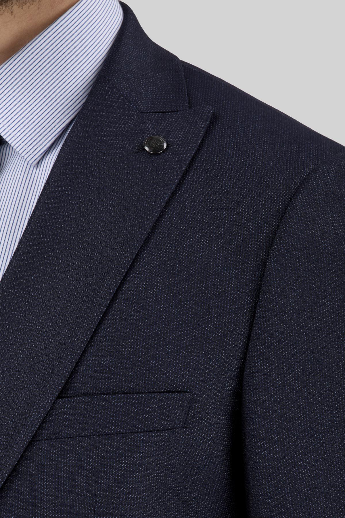 Erkek Slim Fit Sivri Yaka Lacivert Yelekli Takım Elbise