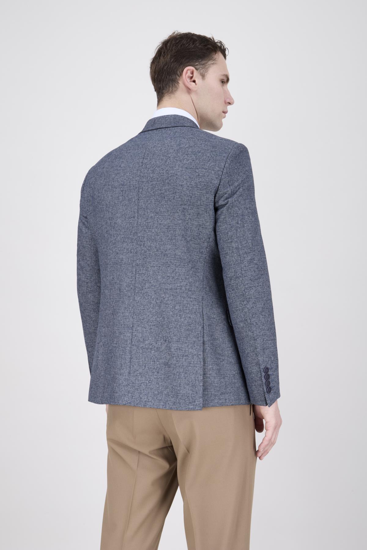 Erkek Slim Fit Sivri Yaka Lacivert Ceket