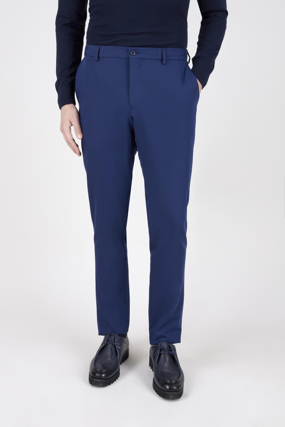 Erkek Slim Fit Sivri Yaka Lacivert Kombin Takım Elbise