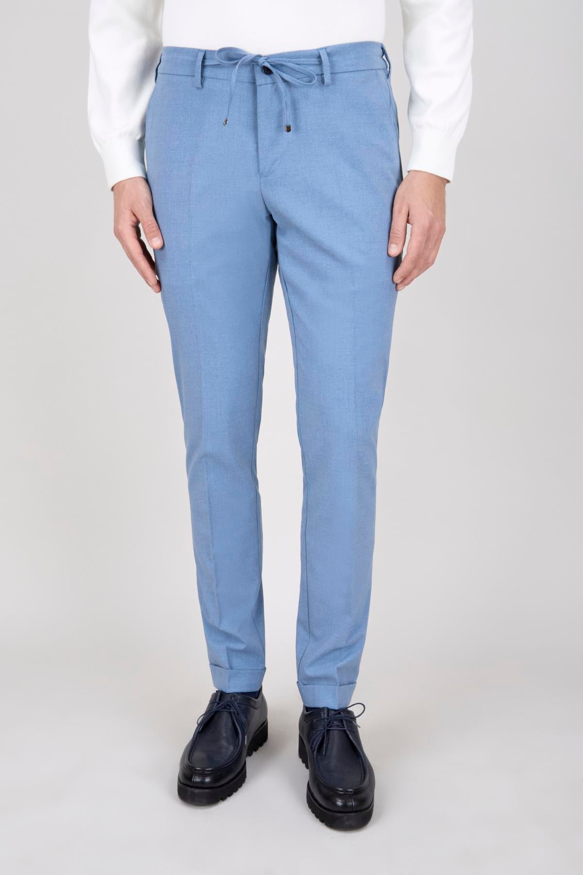 Erkek Mavi Bağcıklı Casual Pantolon