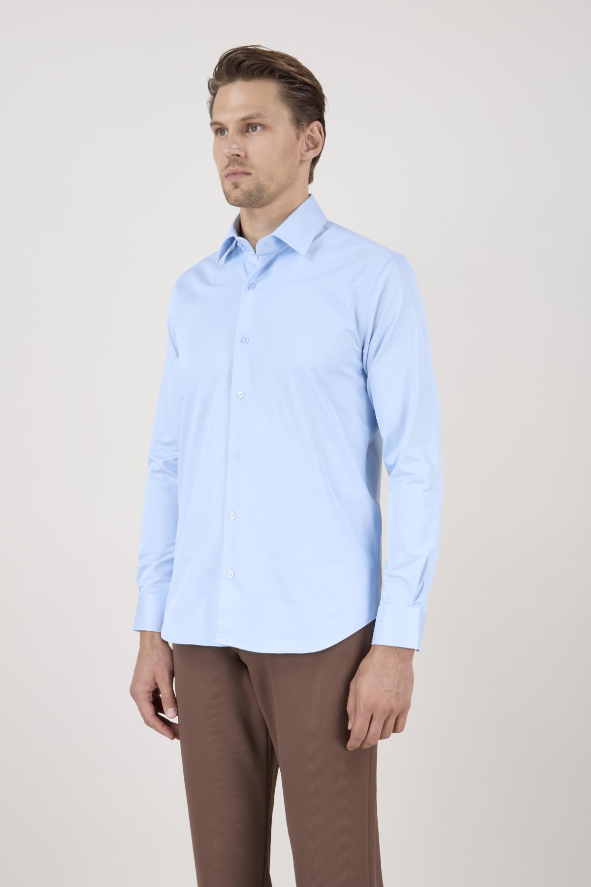 Erkek Mavi Slim Fit Gömlek