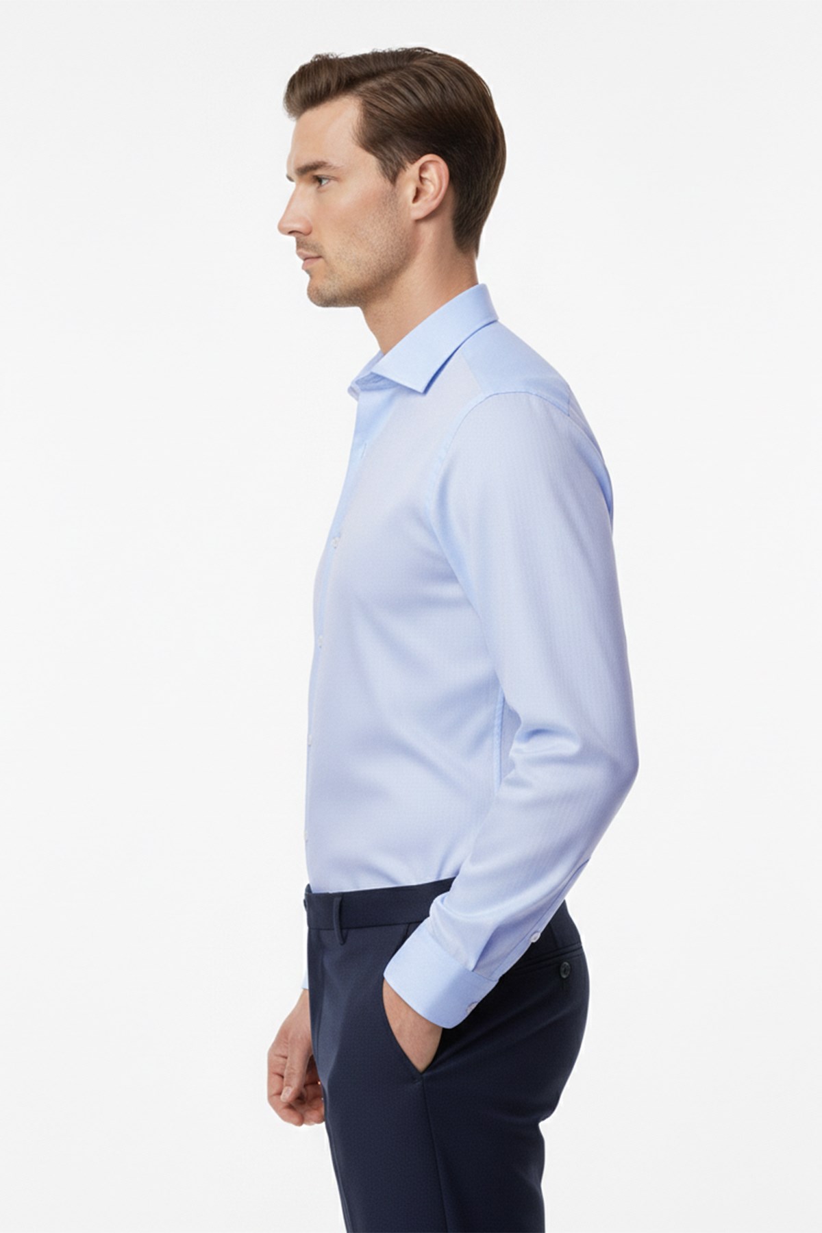 Erkek Slim Fit Mavi Gömlek