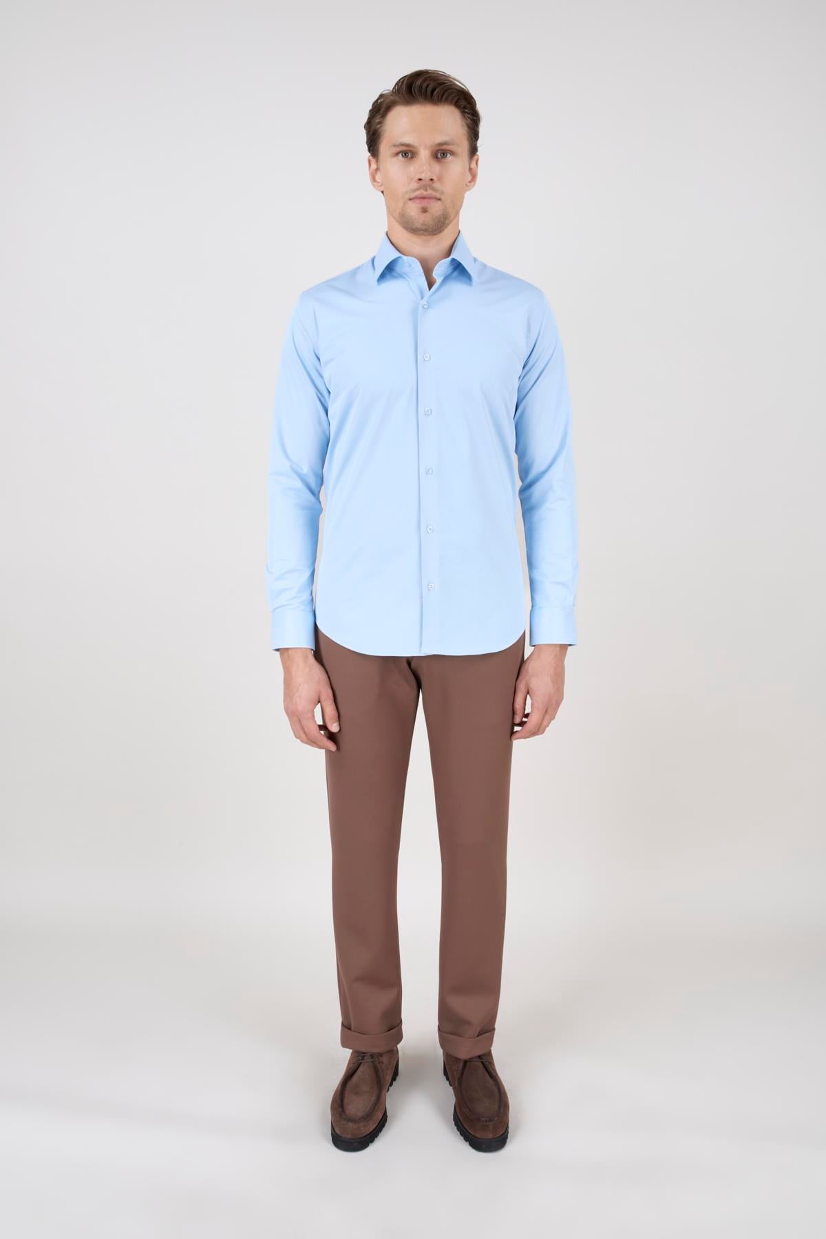 Erkek Mavi Slim Fit Gömlek