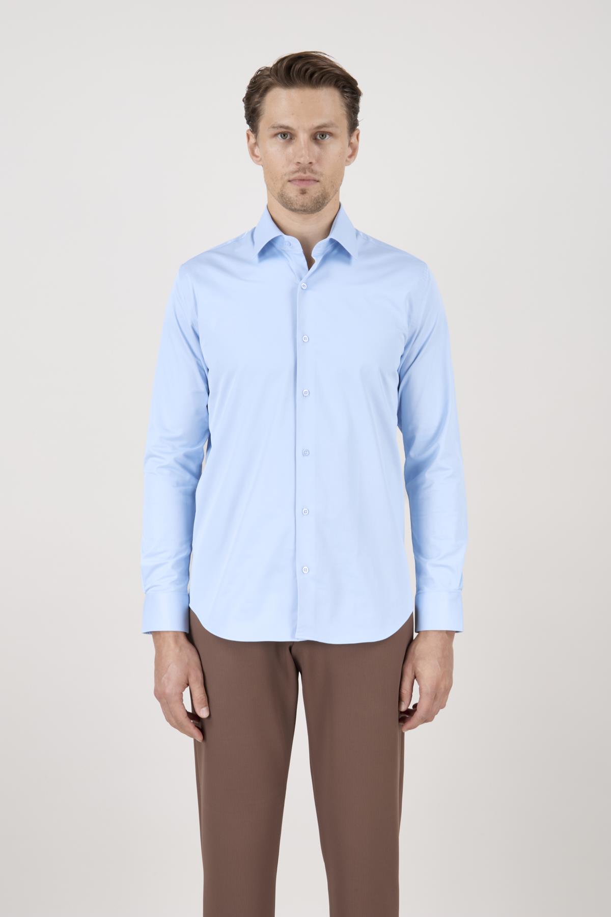 Erkek Mavi Slim Fit Gömlek