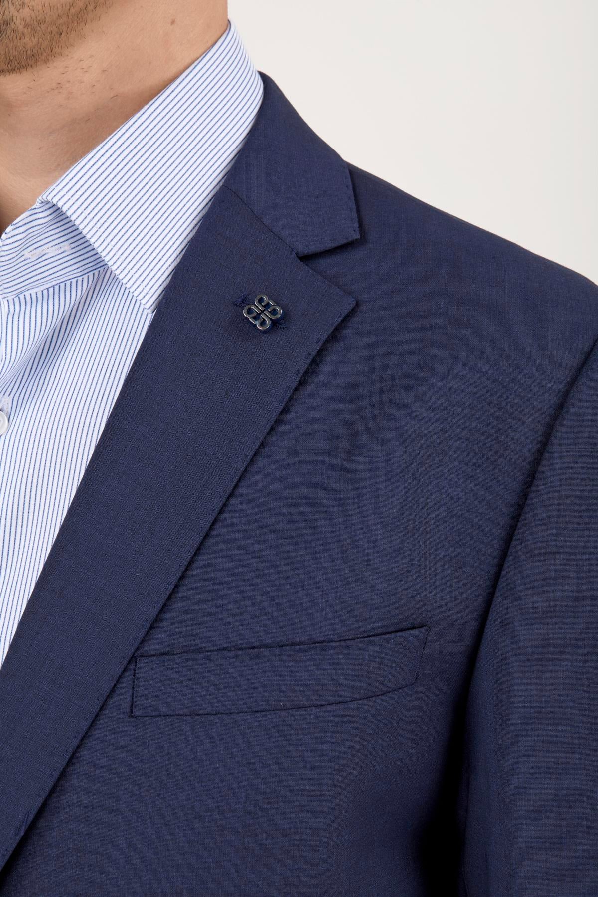 Erkek Slim Fit Mono Yaka Puntolu Parlement Torba Cep Yarım Astar Takım Elbise