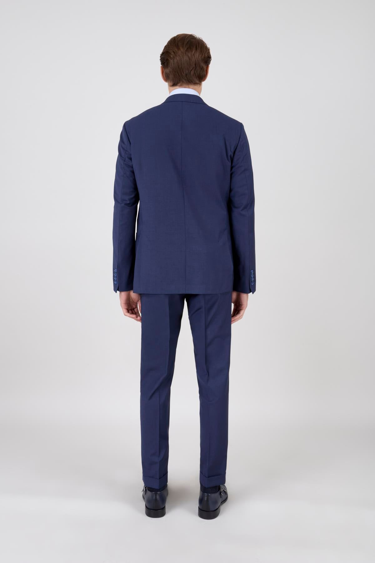 Erkek Slim Fit Mono Yaka Puntolu Parlement Torba Cep Yarım Astar Takım Elbise