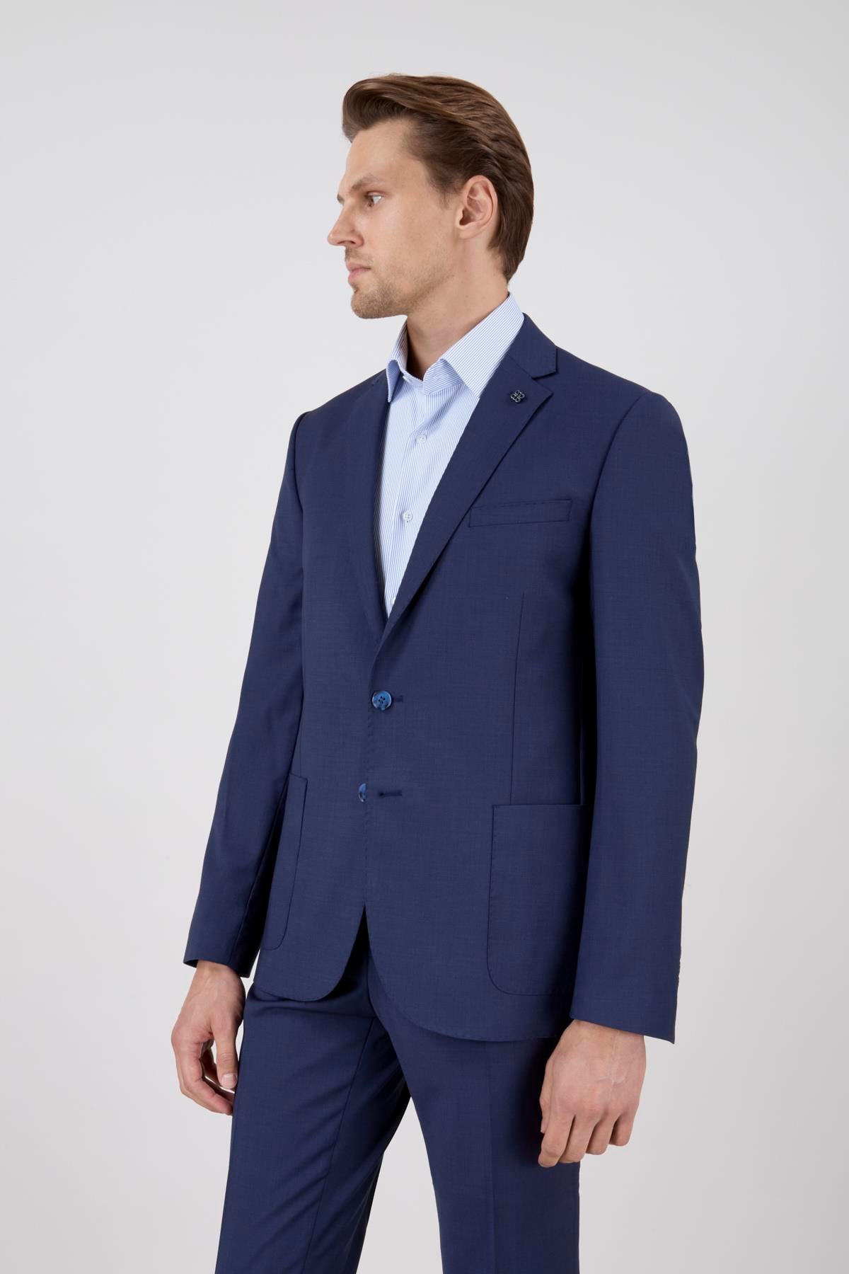 Erkek Slim Fit Mono Yaka Puntolu Parlement Torba Cep Yarım Astar Takım Elbise