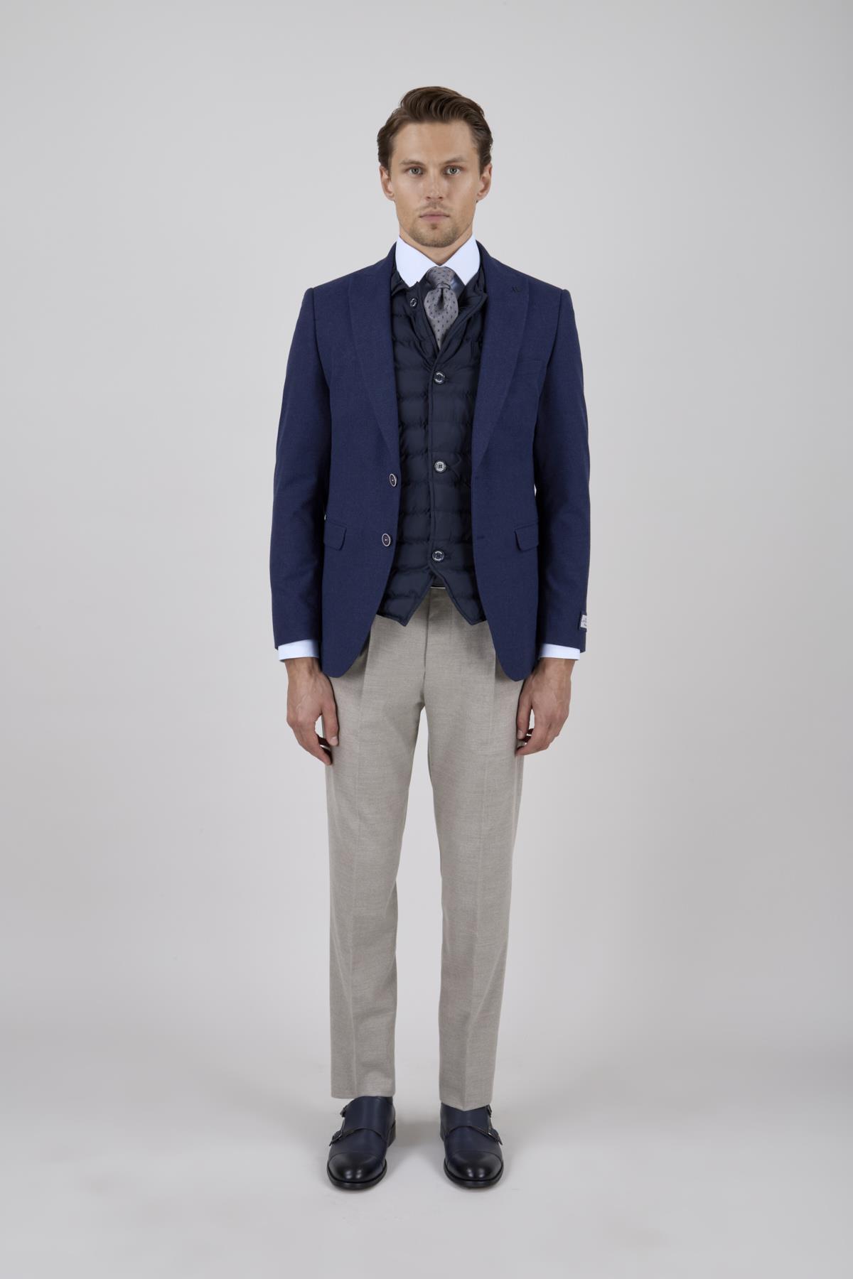 Erkek Slim Fit Mono Yaka Parlement Ceket