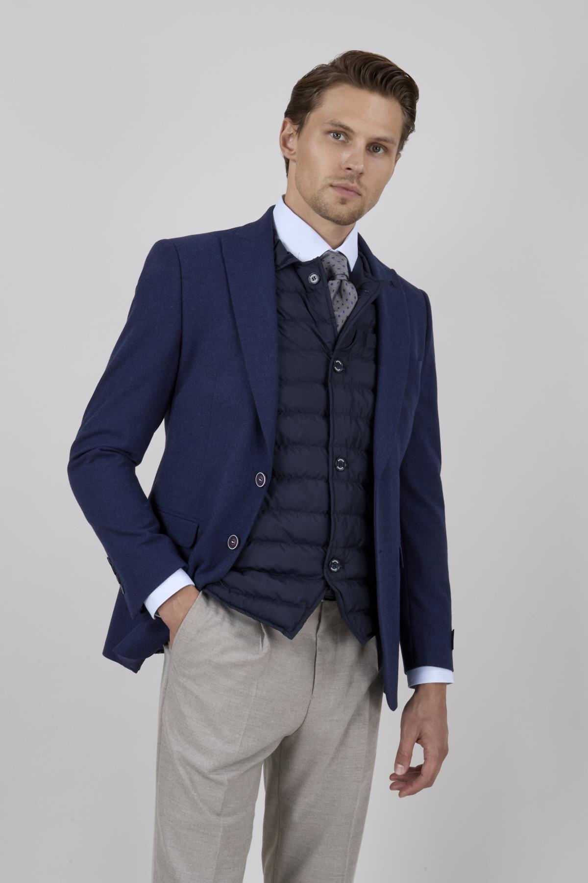 Erkek Slim Fit Mono Yaka Parlement Ceket