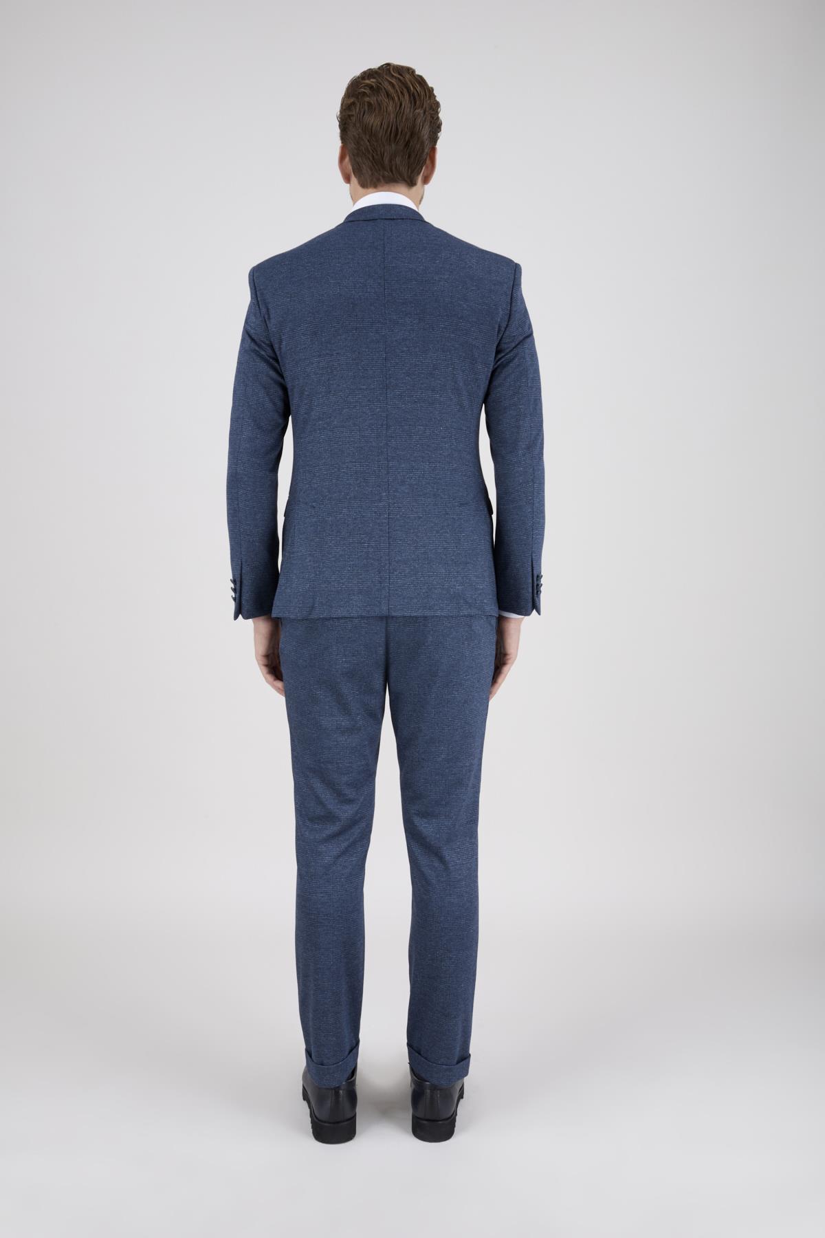 Erkek Slim Fit Mono Yaka Petrol Takım Elbise