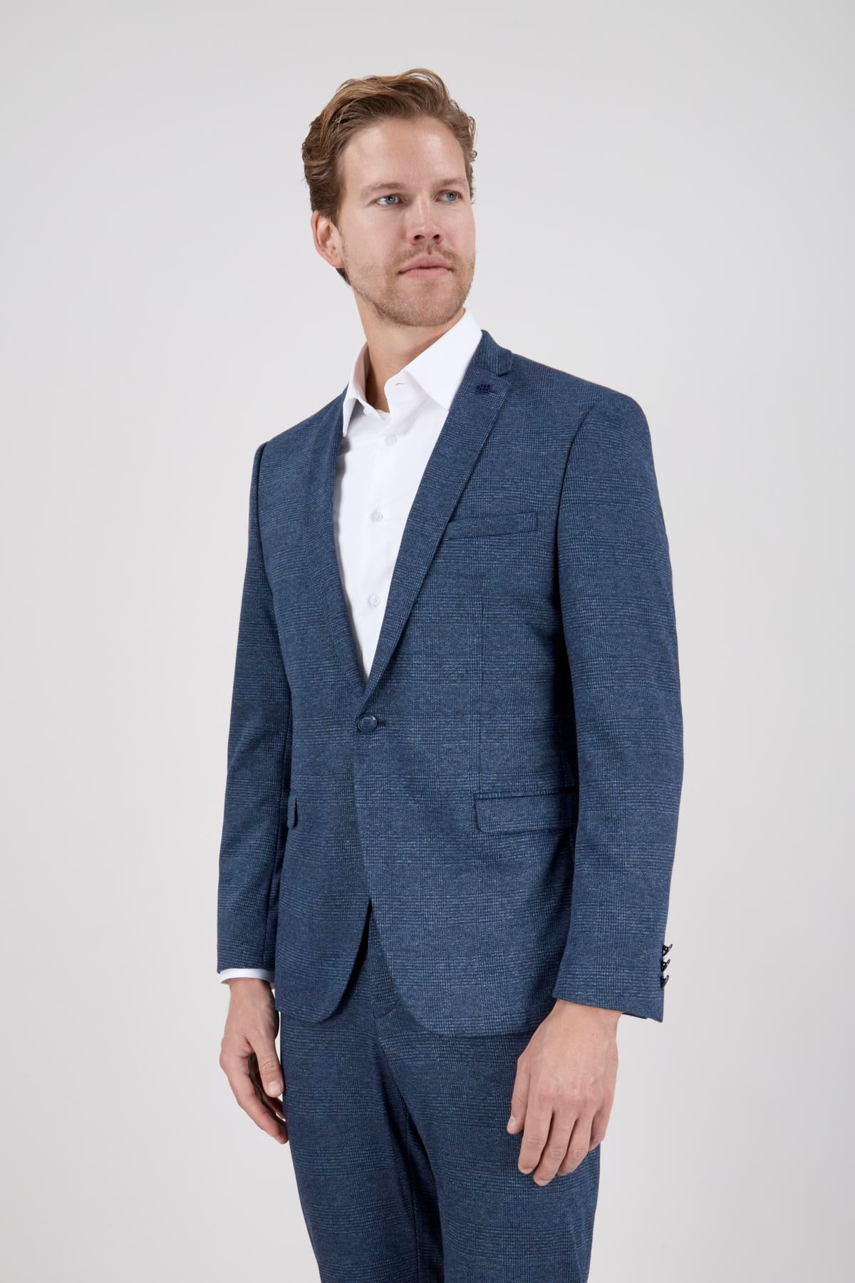 Erkek Slim Fit Mono Yaka Petrol Takım Elbise