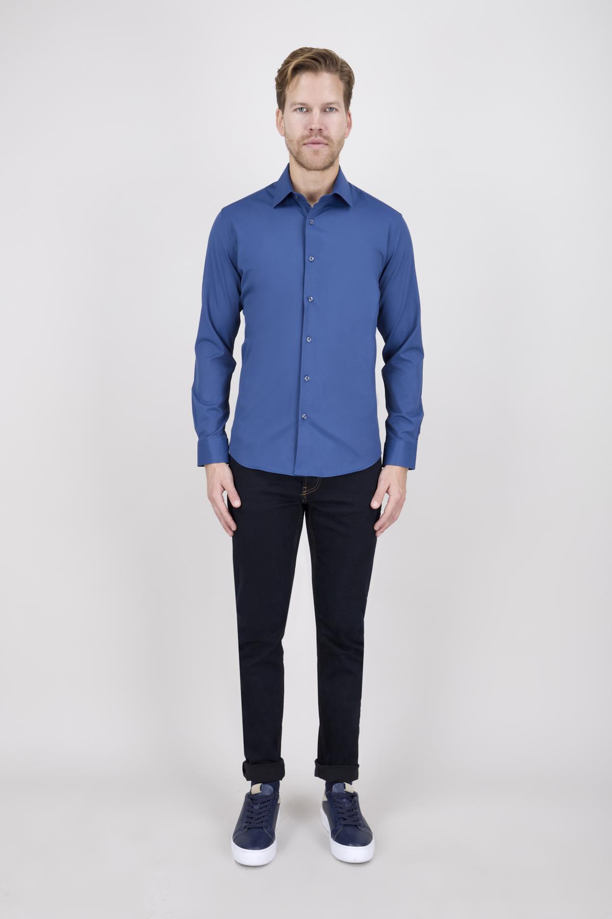 Erkek Slim Fit Petrol Gömlek