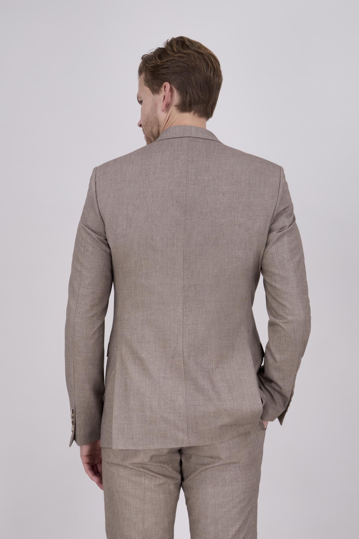 Erkek Slim Fit Sivri Yaka Sütlü Kahve 8 Drop Yelekli Takım Elbise