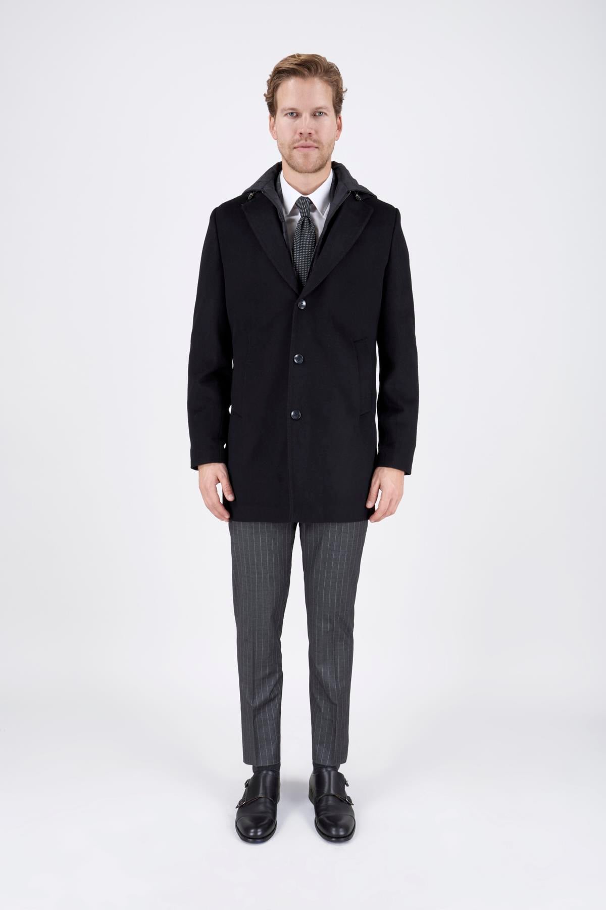 Erkek Siyah Kaşe Kaban