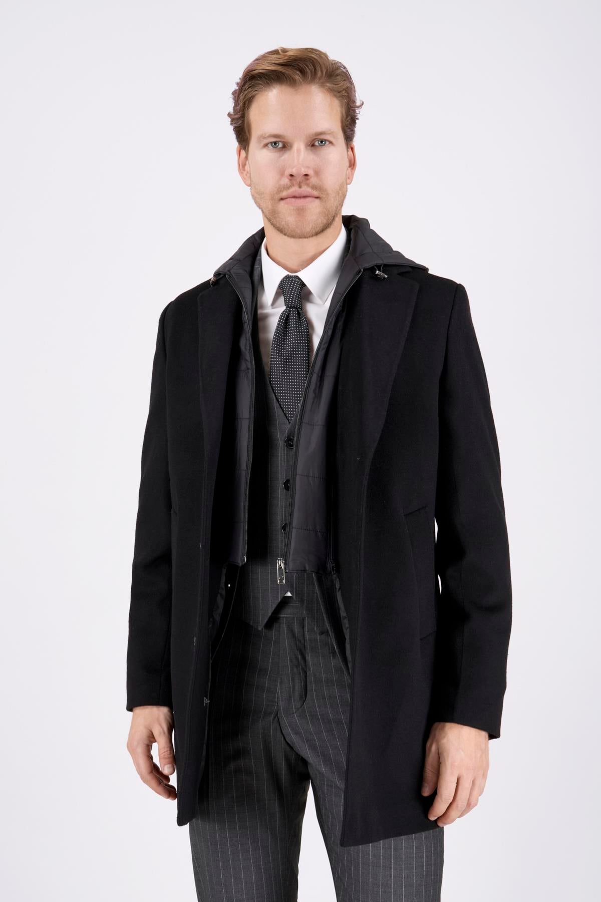 Erkek Siyah Kaşe Kaban