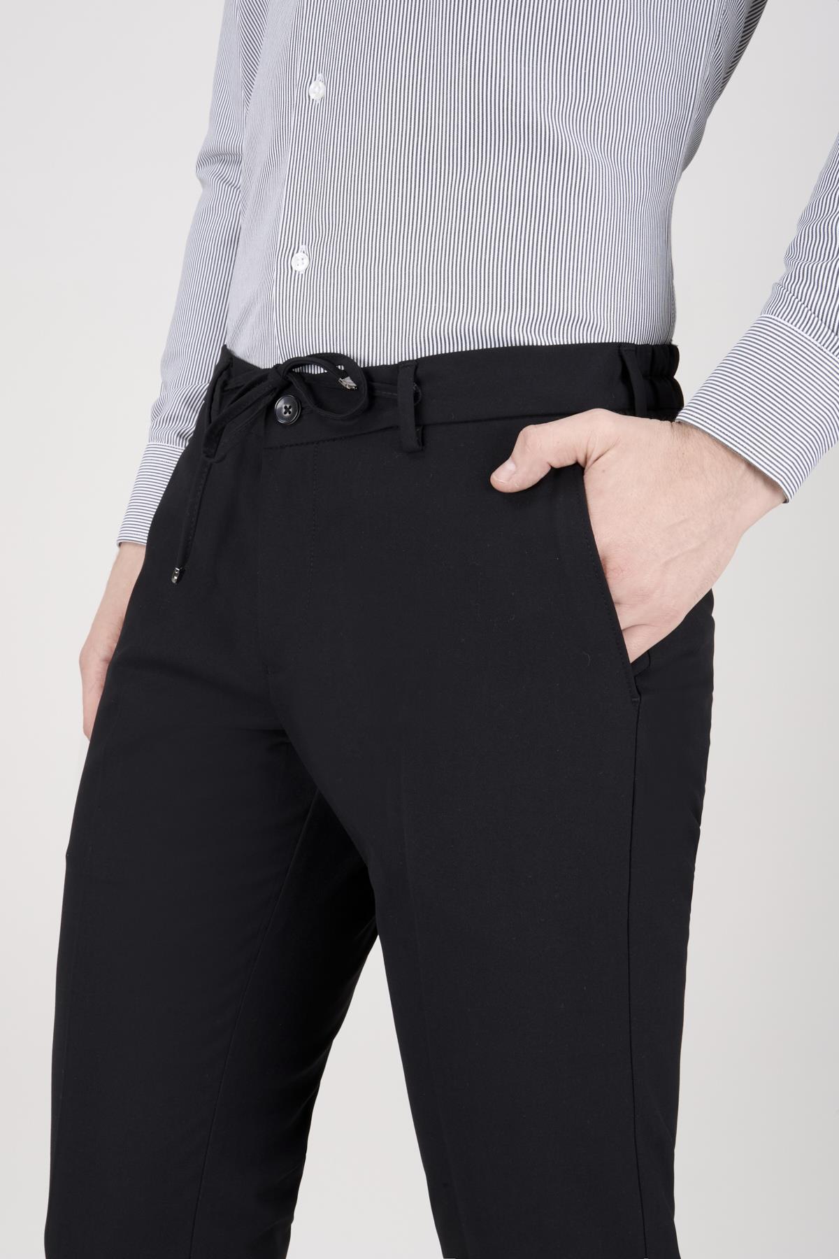 Erkek Siyah Bağcıklı Casual Pantolon