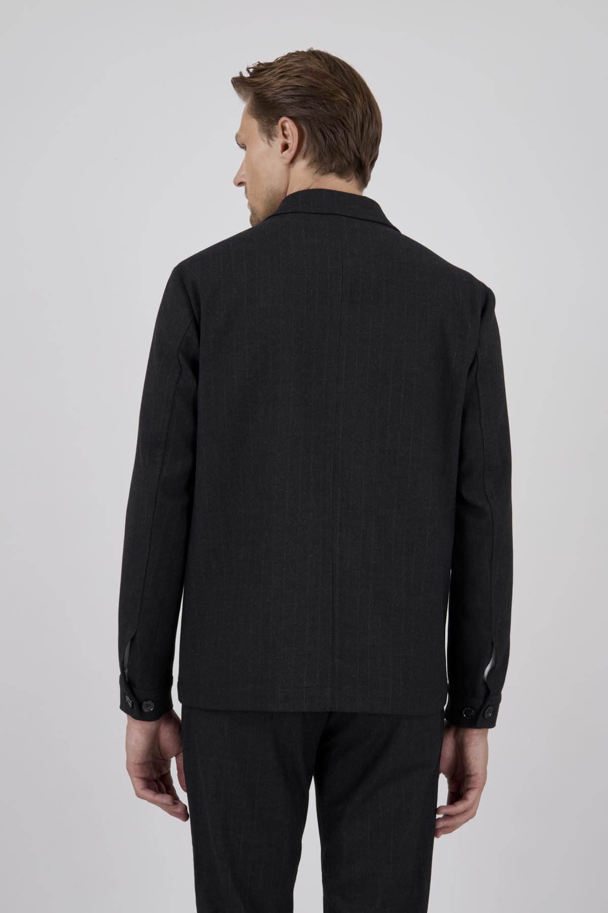 Erkek Slim Fit Siyah Renk Gömlek Ceket Kapak Cepli Spor Alt Üst Takım