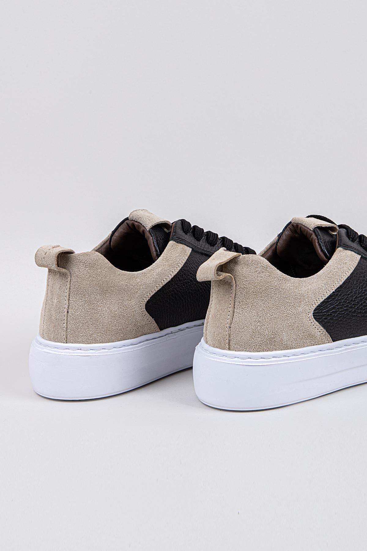 Erkek Siyah-Siyah Taban Deri Sneaker Ayakkabı