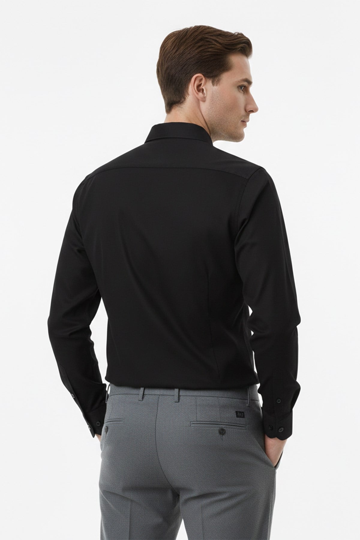 Erkek Slim Fit Siyah Gömlek