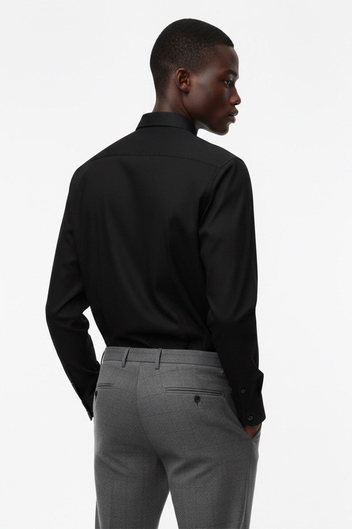 Erkek Slim Fit Siyah Gömlek