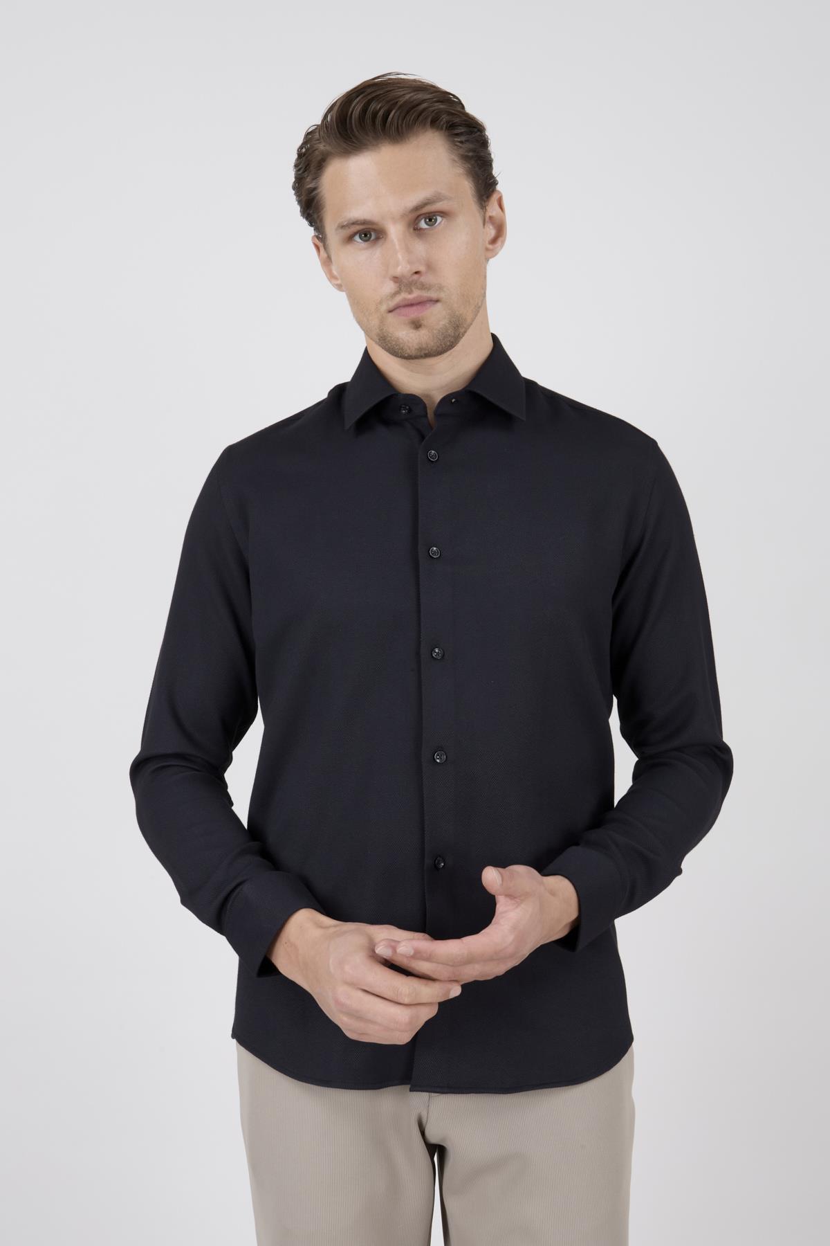 Erkek Slim Fit Siyah Gömlek
