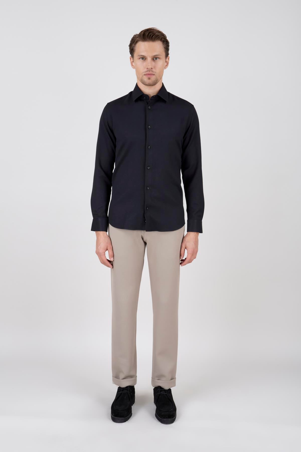 Erkek Slim Fit Siyah Gömlek