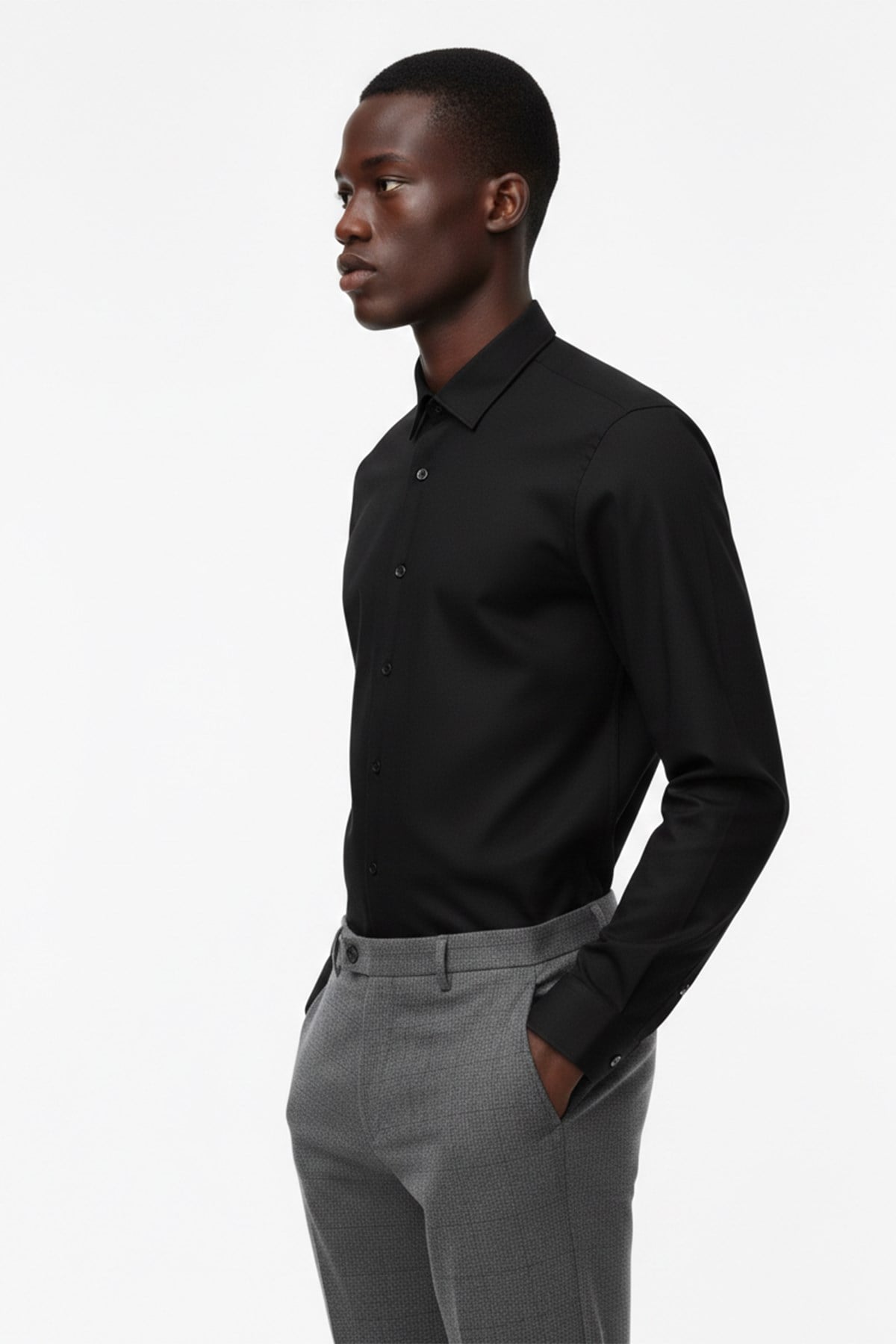 Erkek Slim Fit Siyah Gömlek