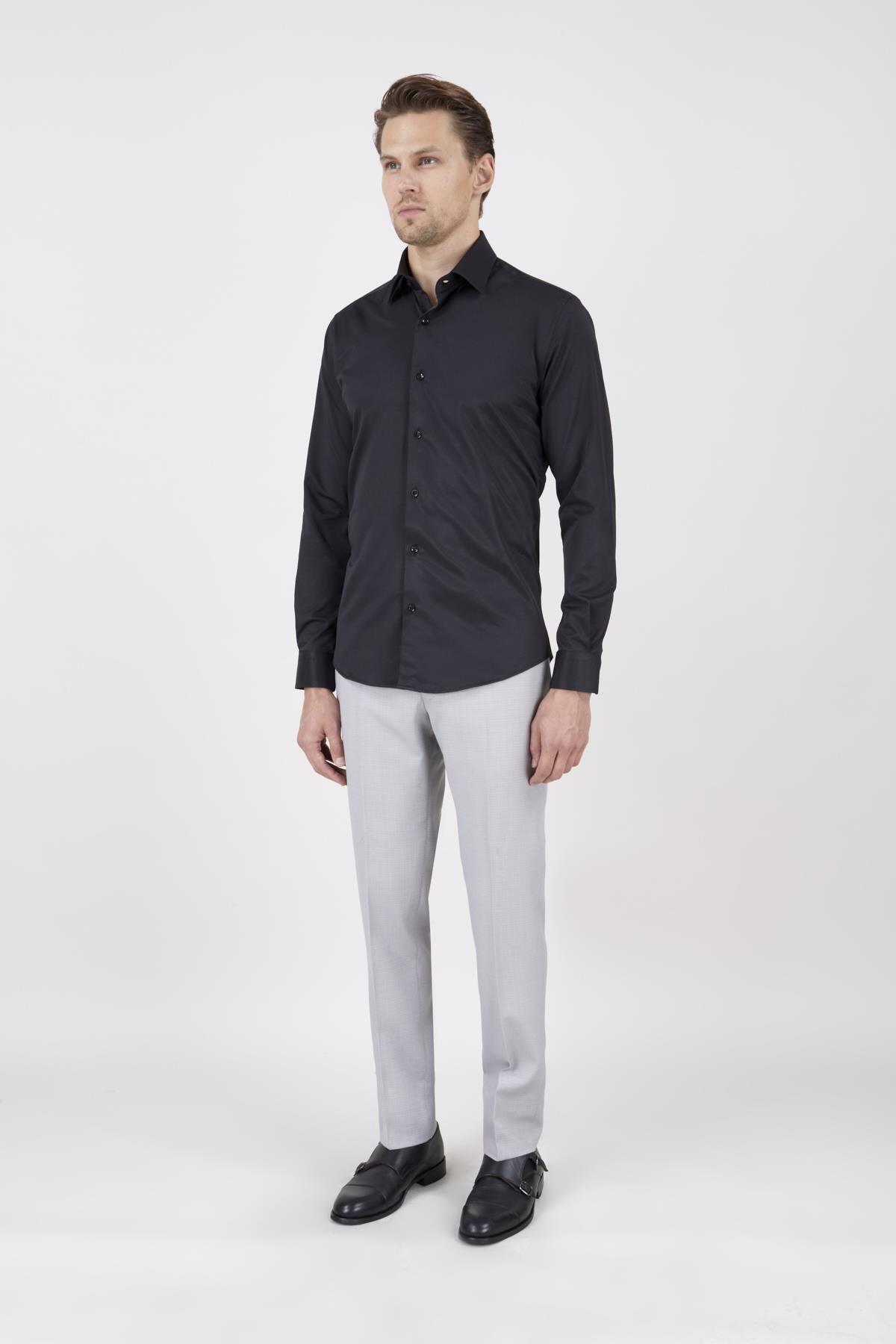 Erkek Slim Fit Siyah Gömlek