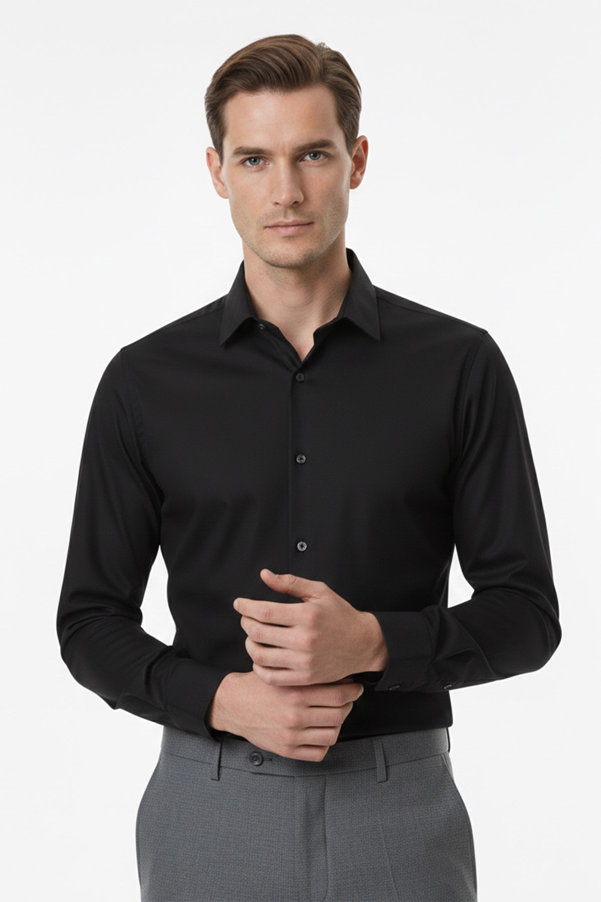 Erkek Slim Fit Siyah Gömlek