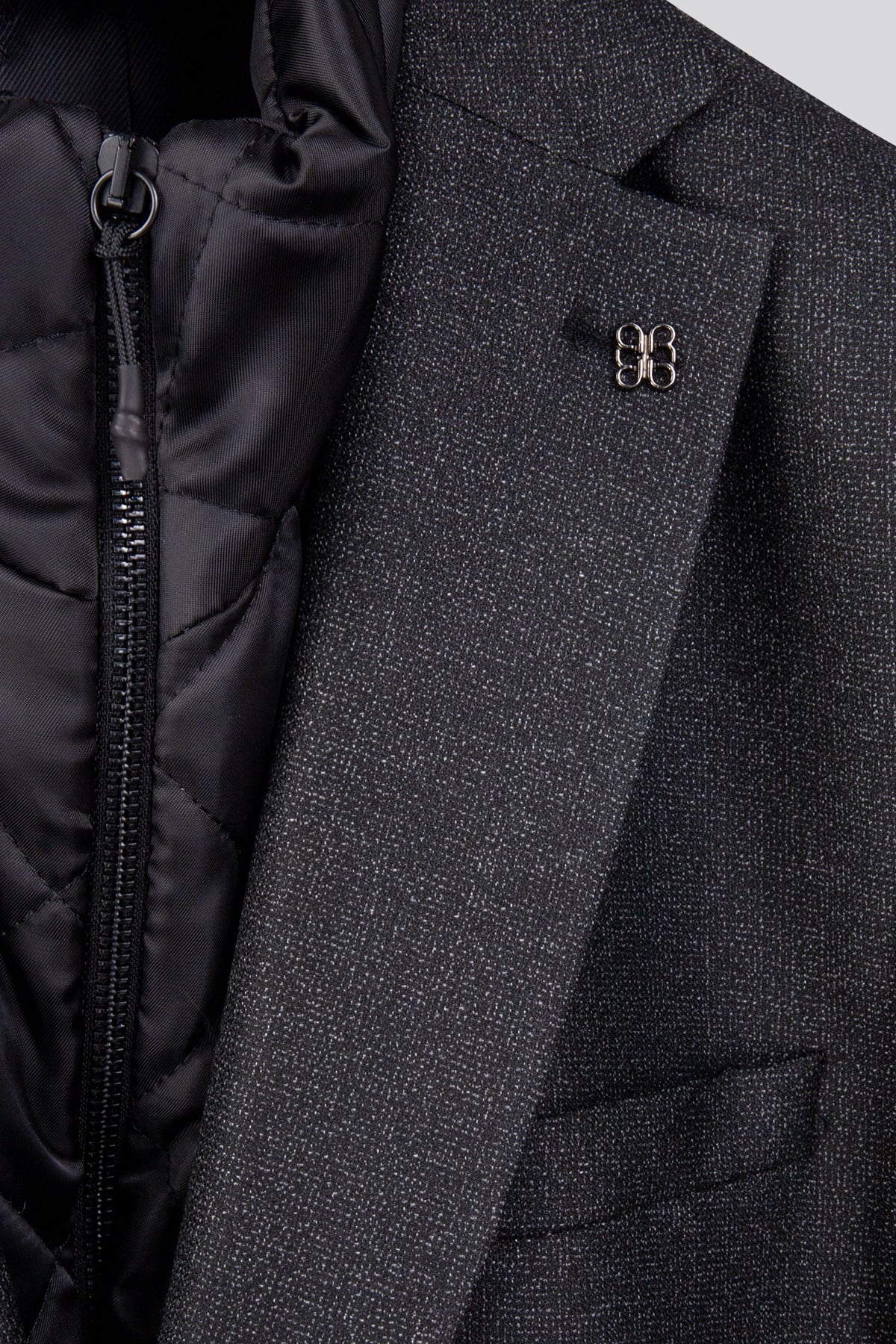 Erkek Slim Fit Mono Yaka Çıkarılabilir Kapitone Astarlı Siyah Ceket