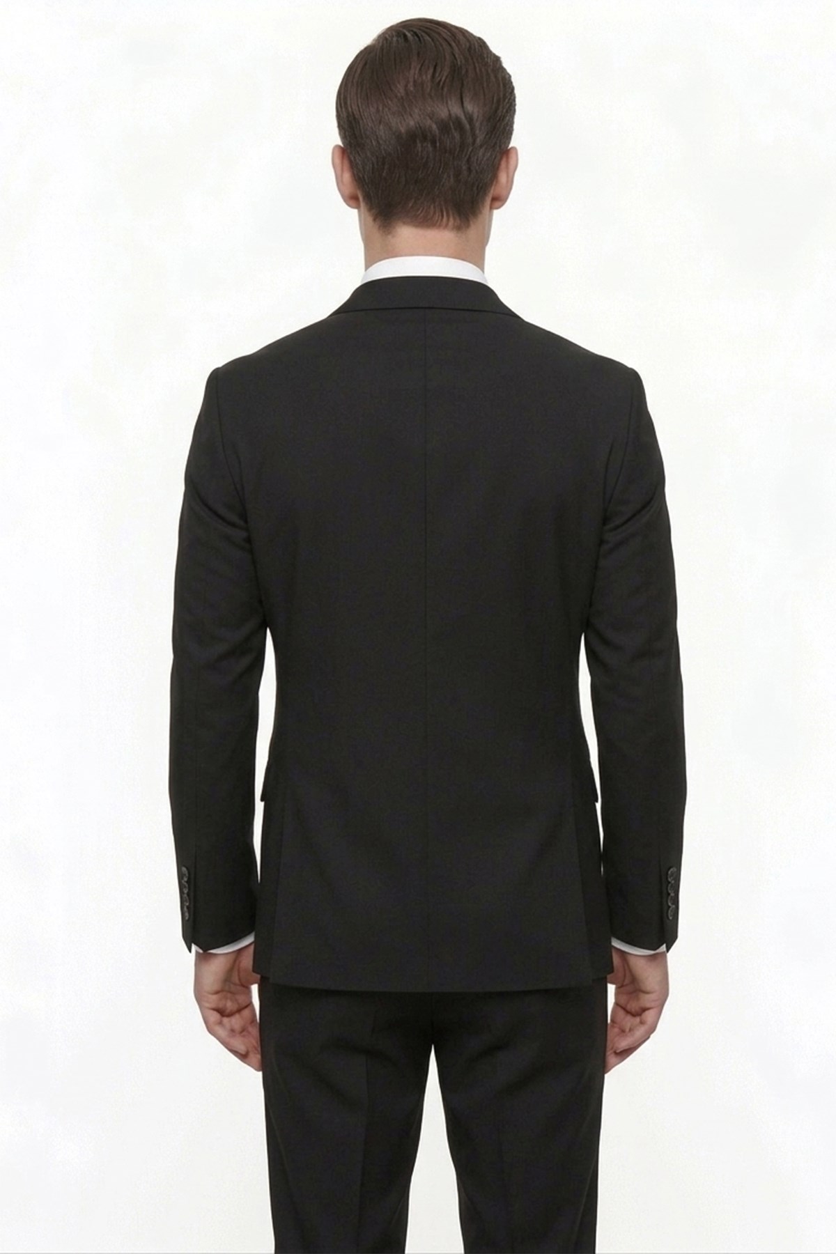 Erkek Slim Fit Mono Yaka Siyah Yelekli Takım Elbise