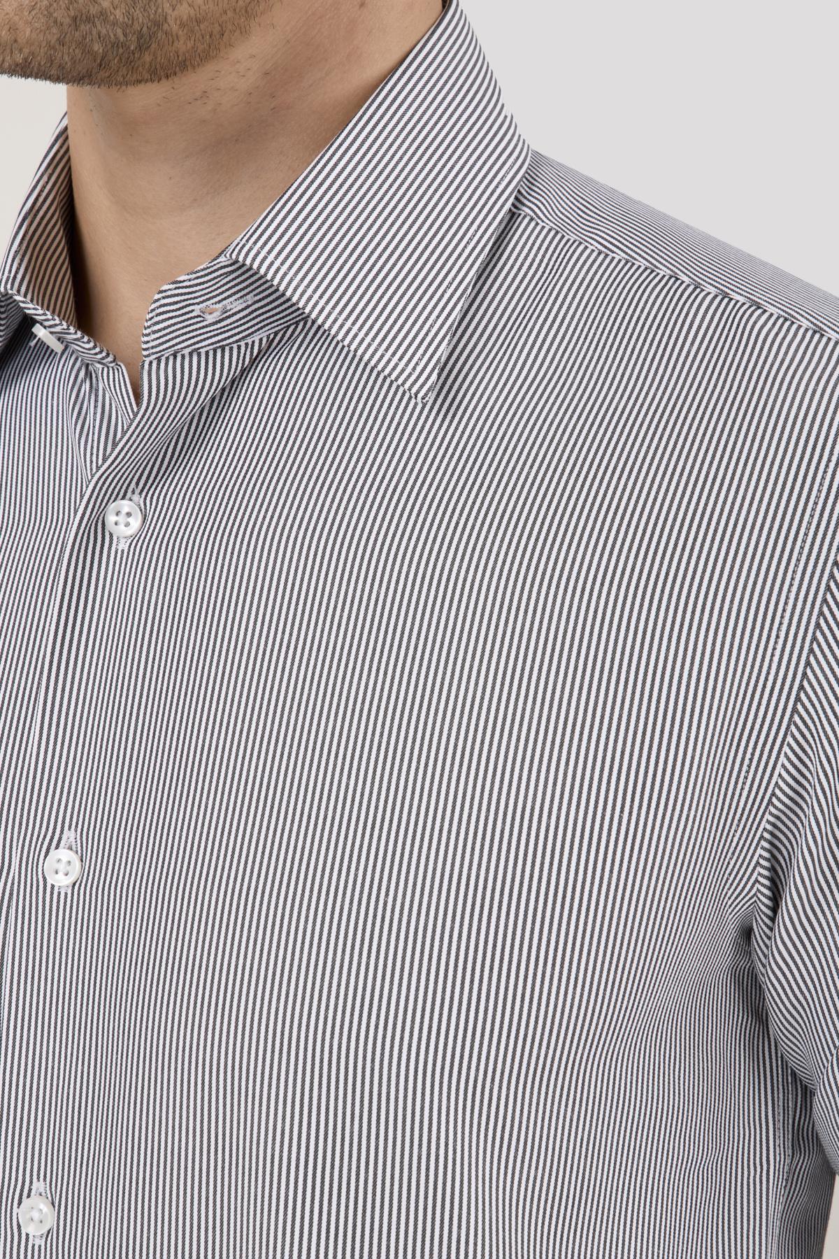 Erkek Slim Fit Çizgili Siyah Gömlek