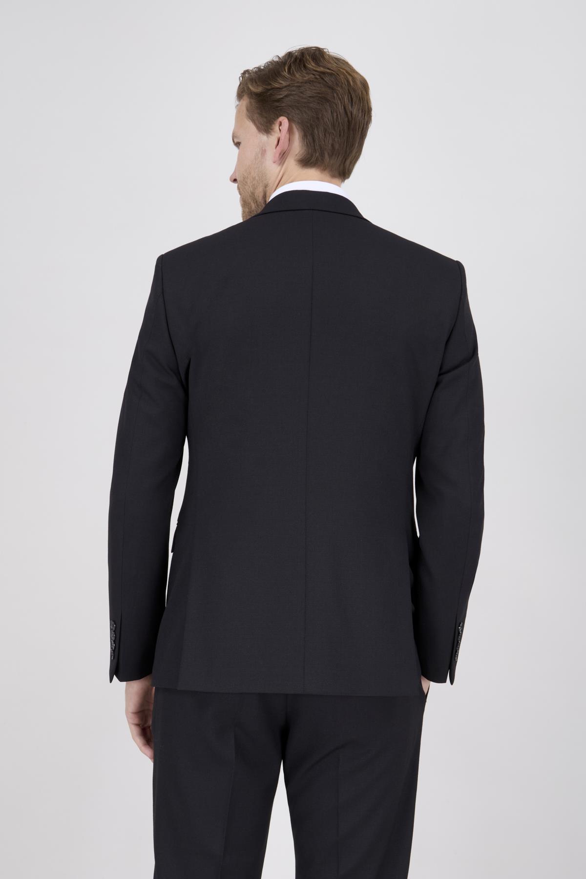 Erkek Slim Fit Sivri Yaka Siyah Yelekli Takım Elbise