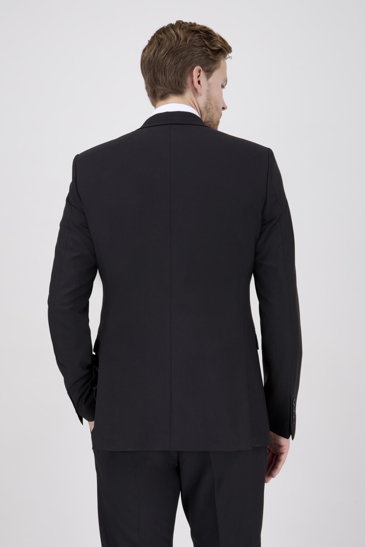 Erkek Slim Fit Sivri Yaka Siyah 8 Drop Yelekli Takım Elbise