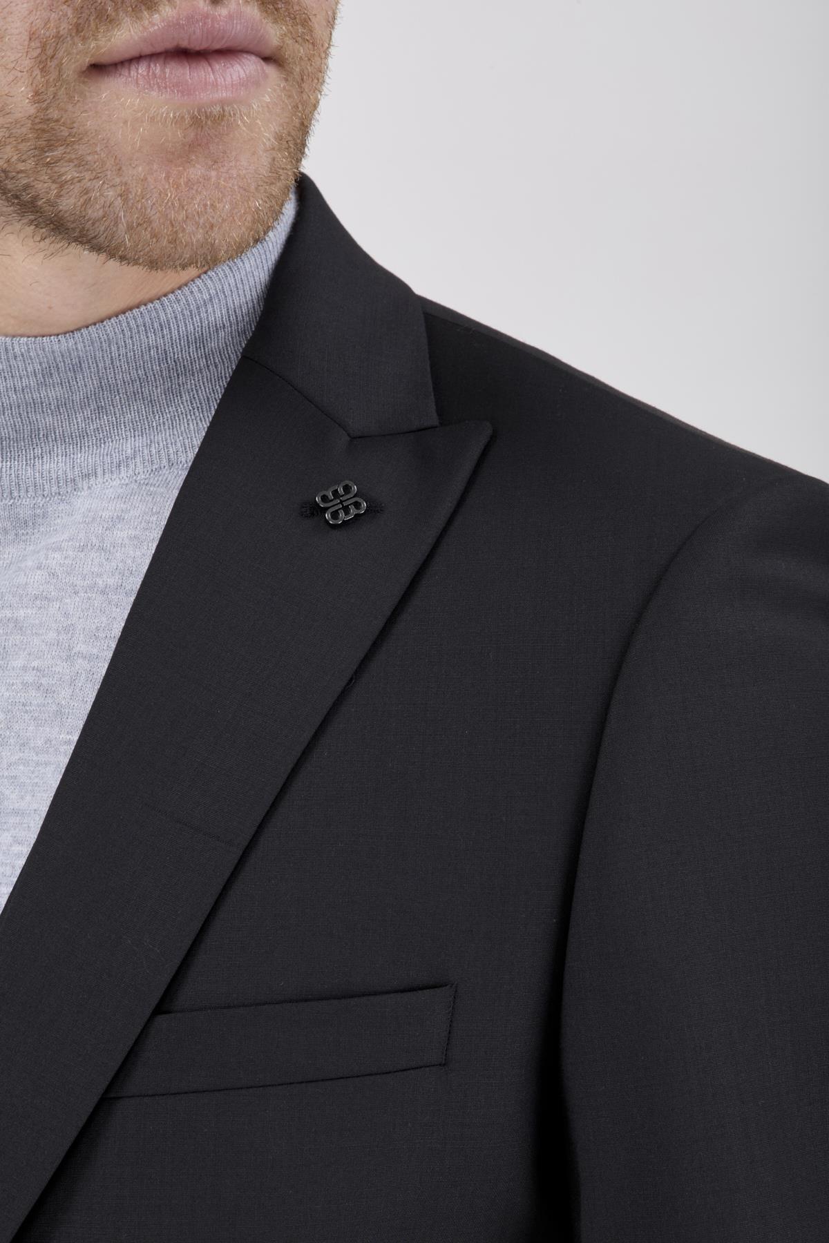 Erkek Slim Fit Sivri Yaka Füme Yelekli Takım Elbise
