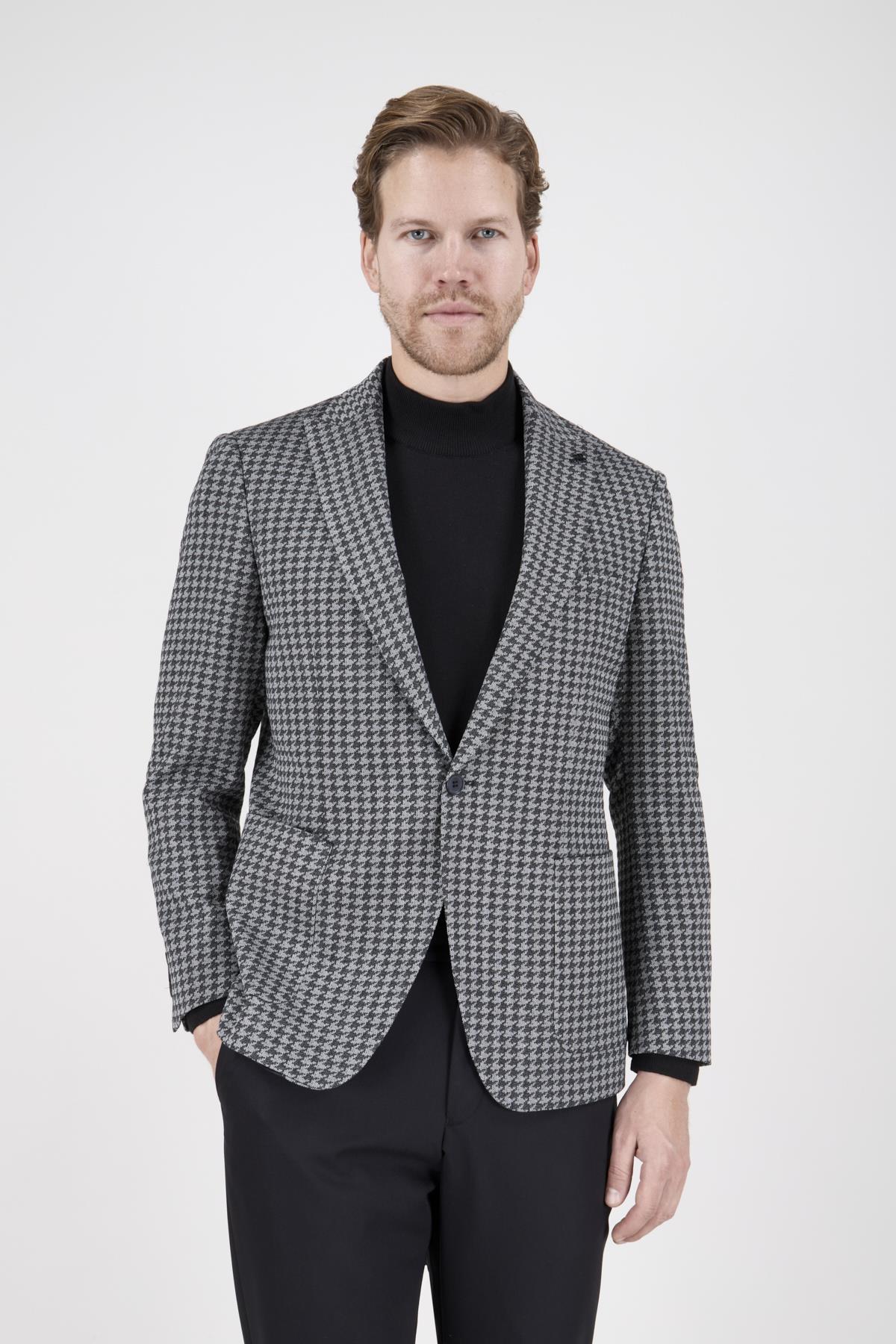 Erkek Slim Fit Sivri Yaka Siyah Kombin Takım Elbise