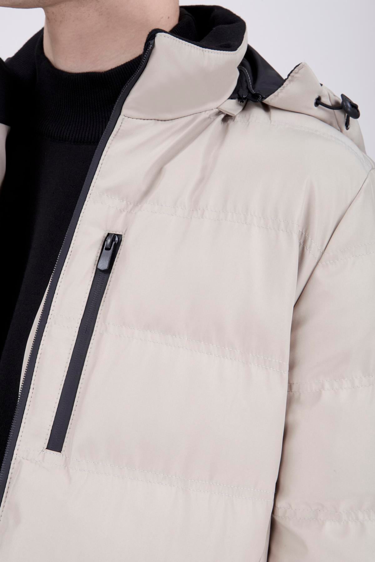 Erkek Kapşonlu Taş Rengi Mont