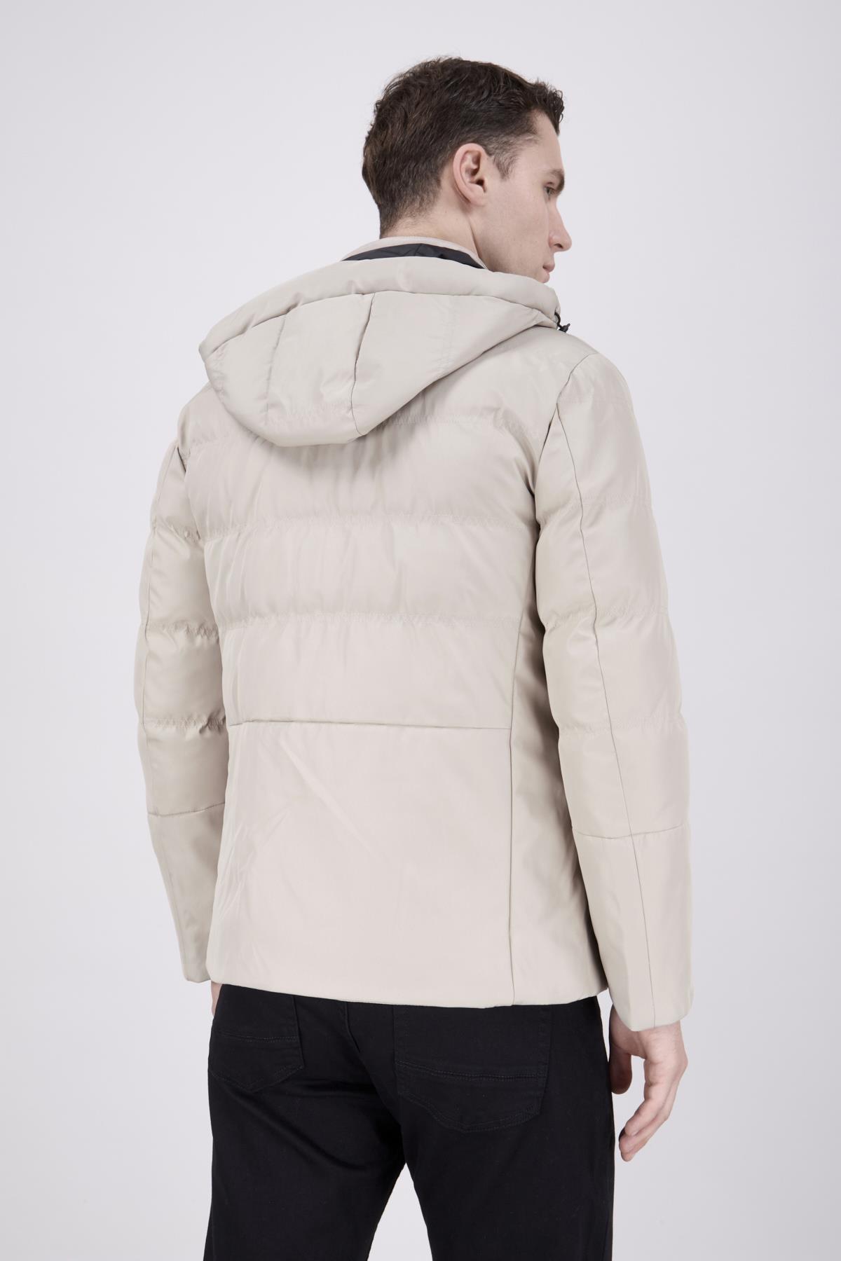 Erkek Kapşonlu Taş Rengi Mont