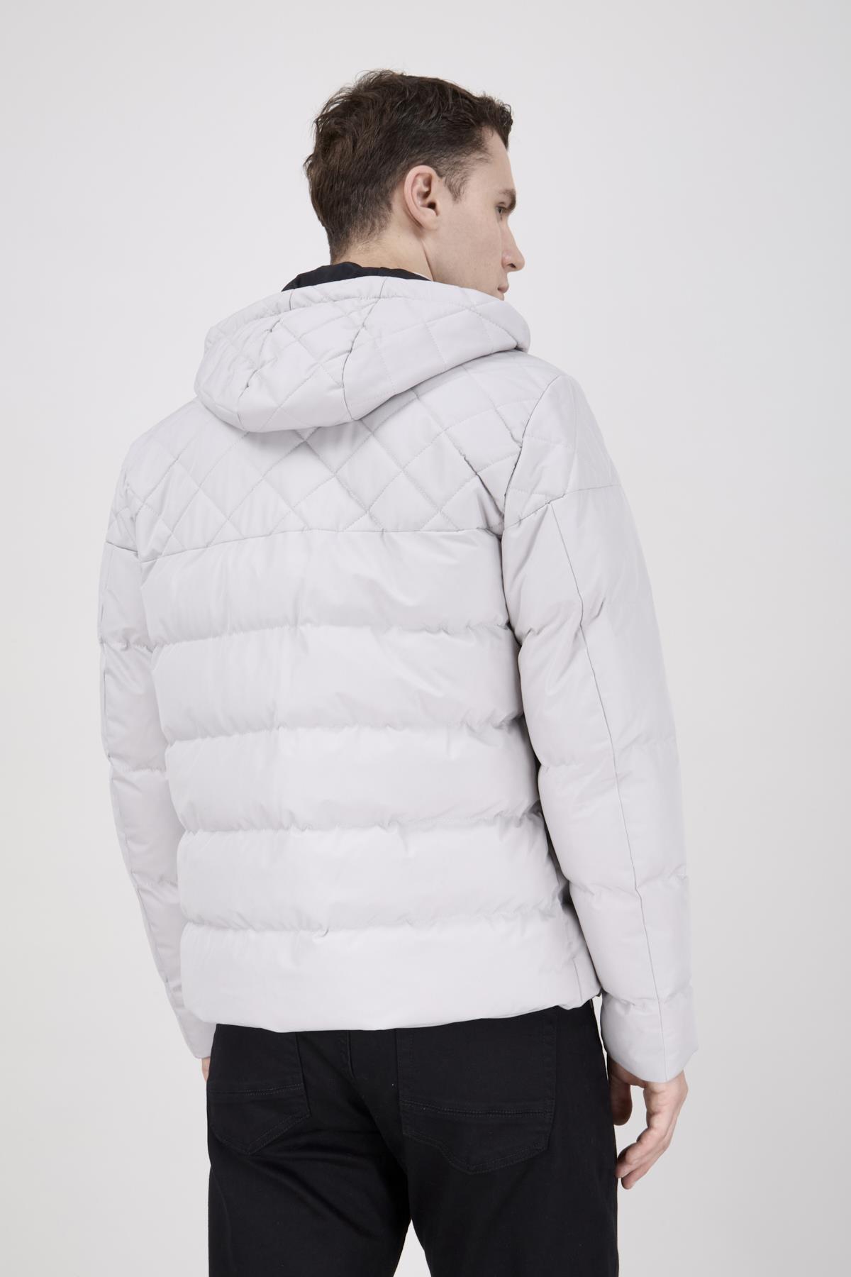 Erkek Kapşonlu Taş Rengi Şişme Mont