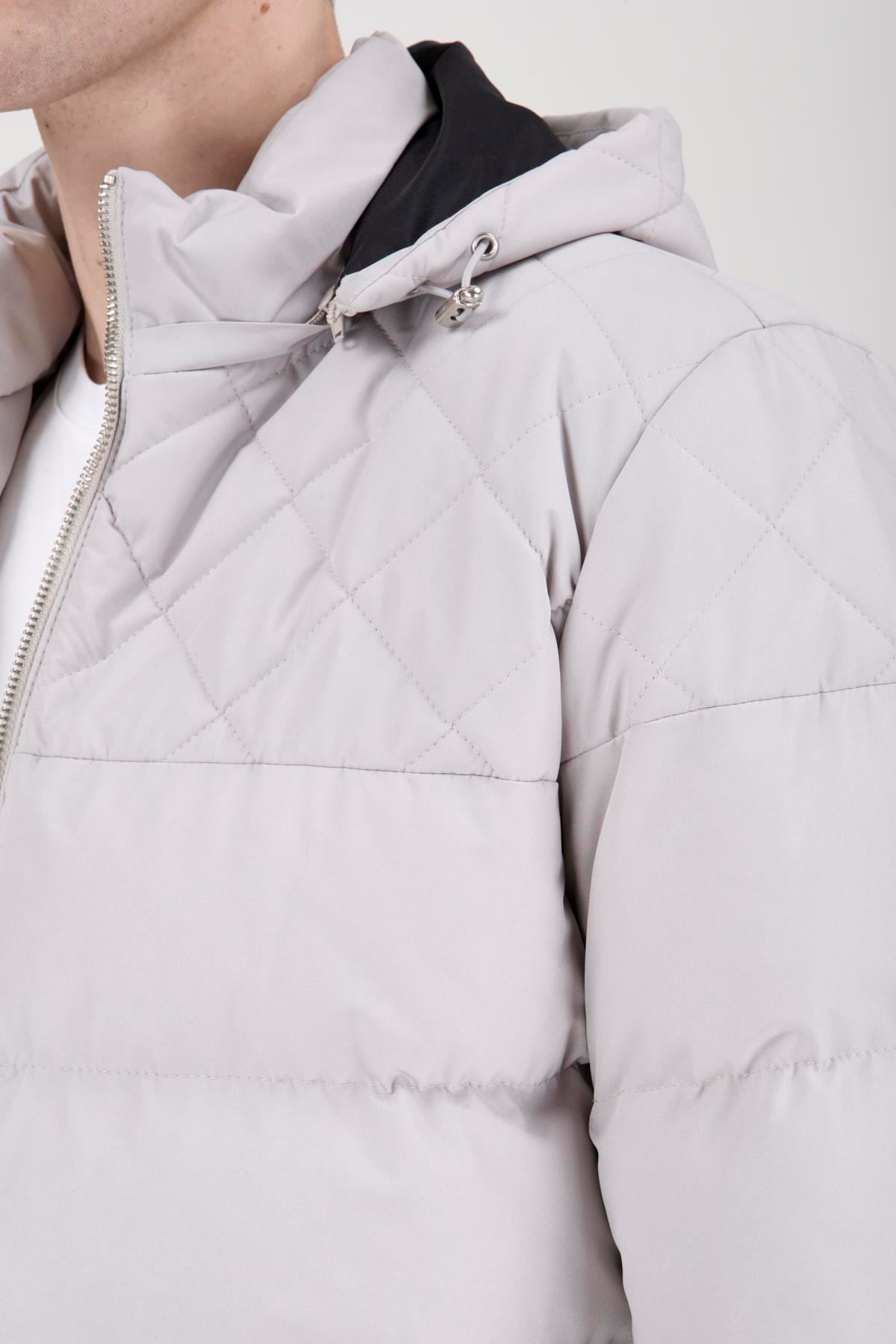 Erkek Kapşonlu Taş Rengi Şişme Mont