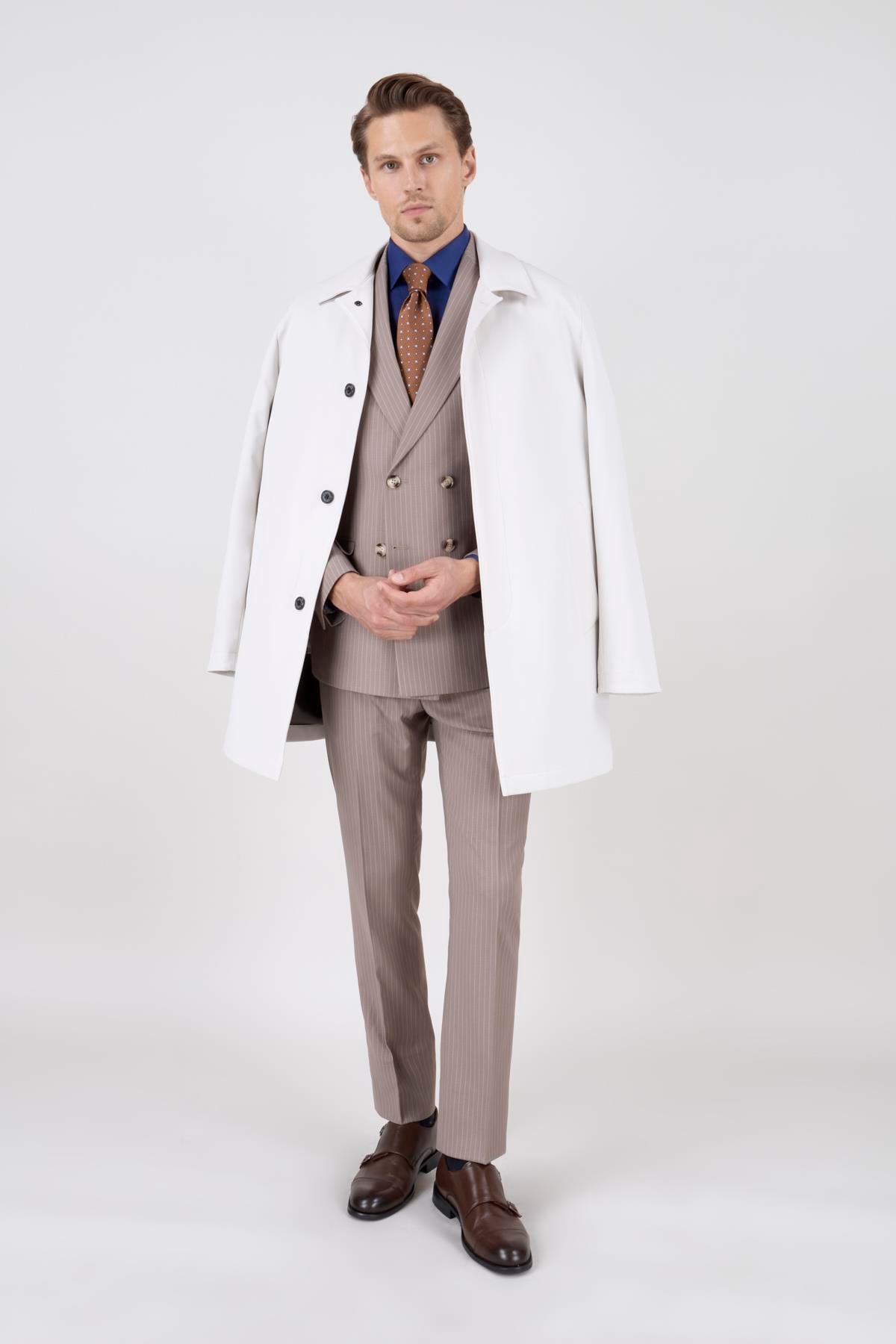 Erkek Taş Renk Uzun Palto