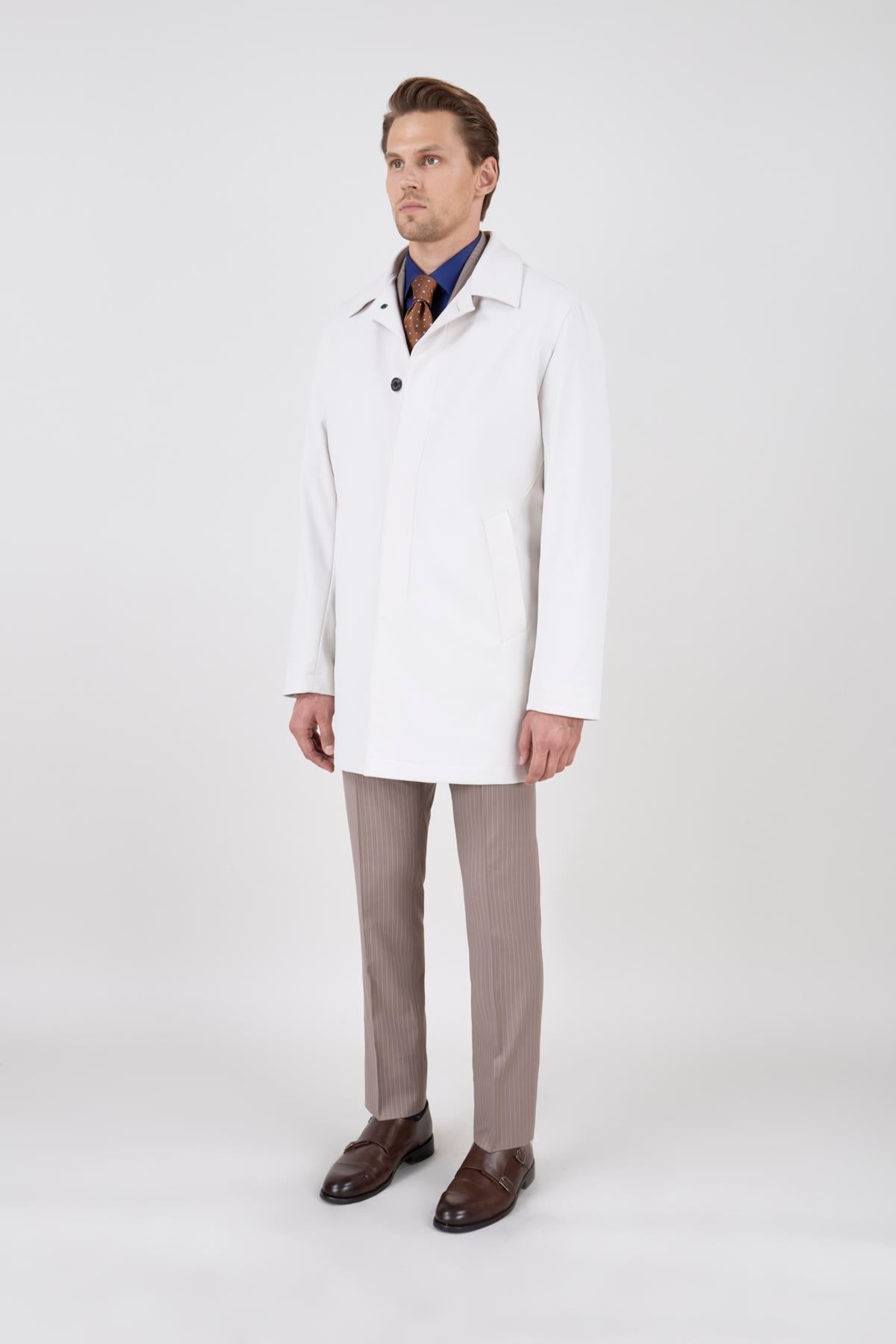 Erkek Taş Renk Uzun Palto