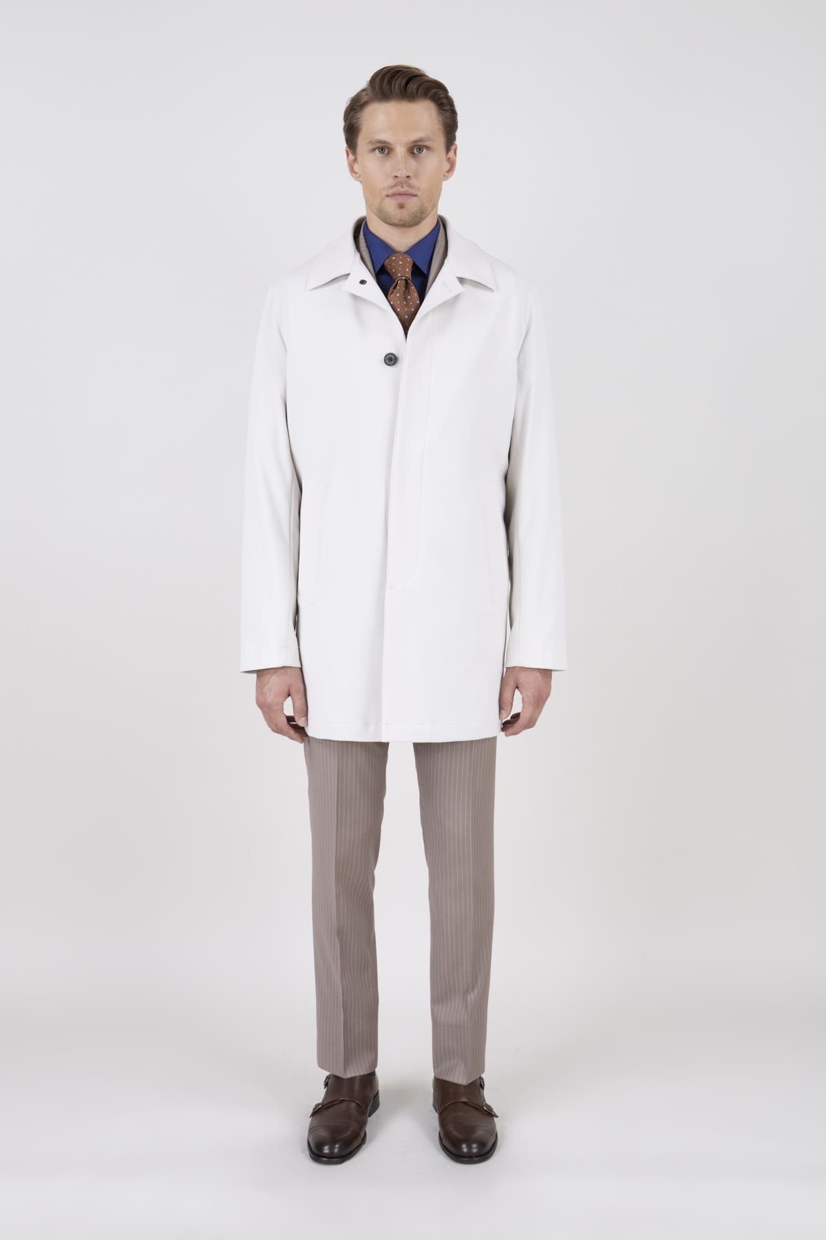 Erkek Taş Renk Uzun Palto