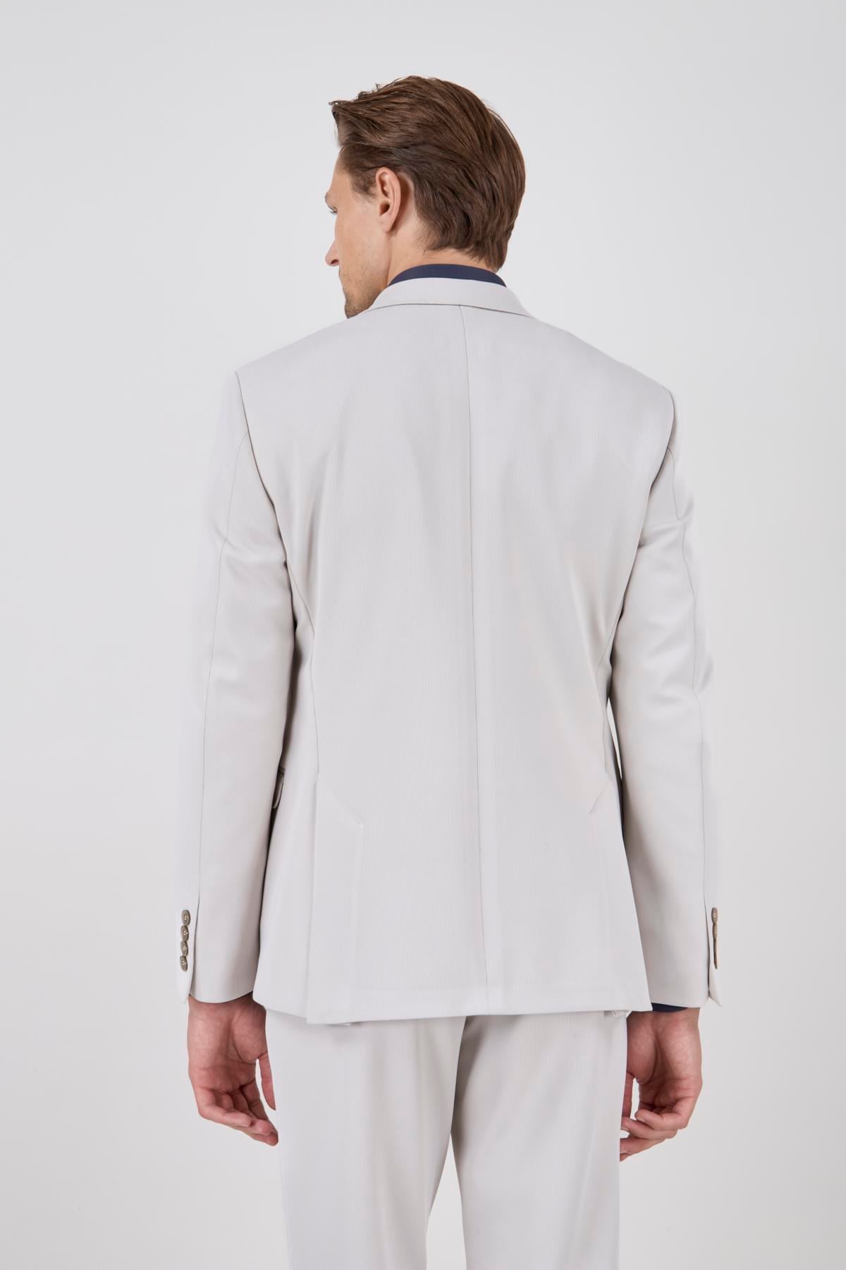 Erkek Slim Fit Sivri Yaka Puntolu Kapak Cepli Taş Yarım Astar Kruvaze Takım Elbise