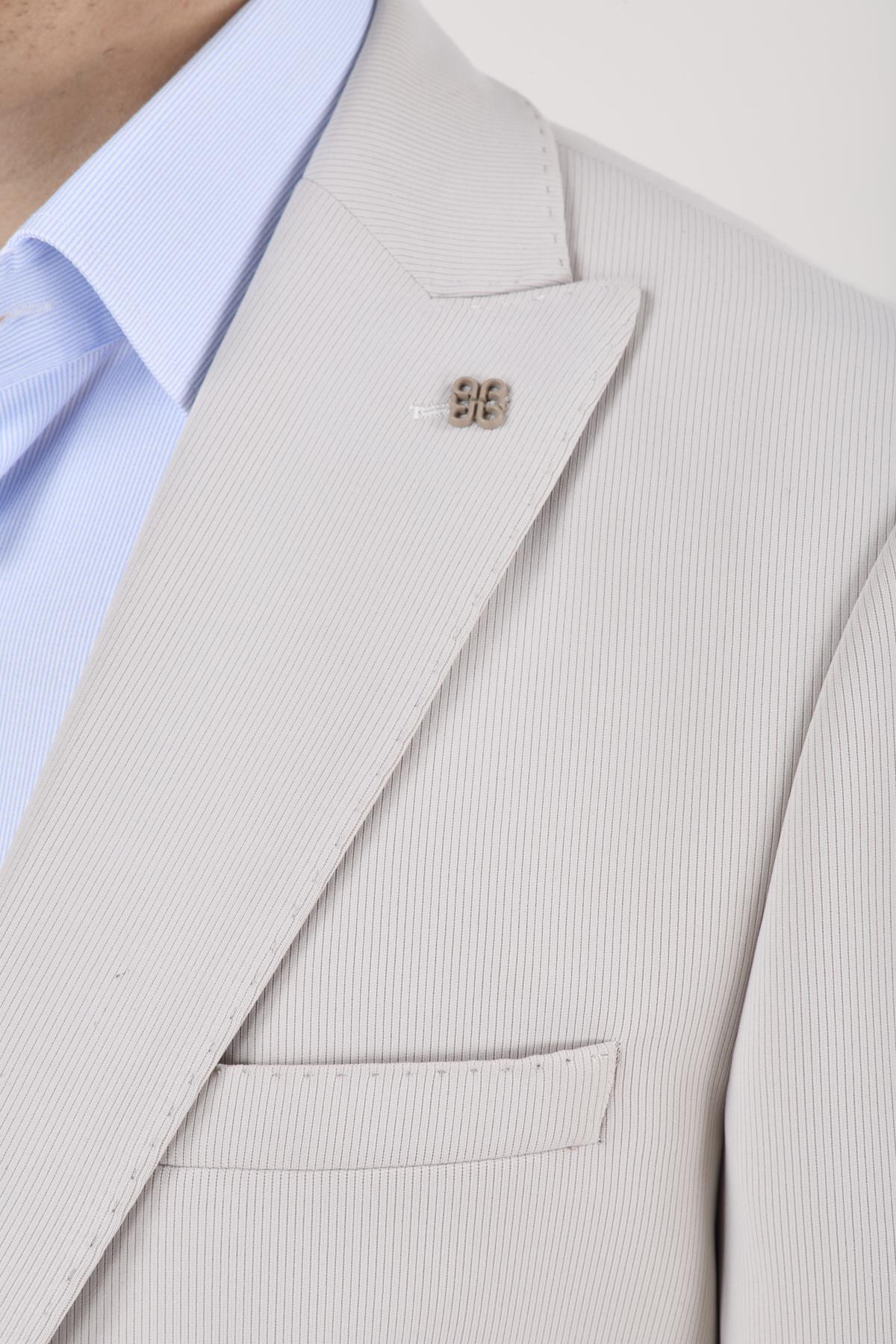 Erkek Slim Fit Sivri Yaka Puntolu Torba Cepli Taş Yarım Astar Takım Elbise