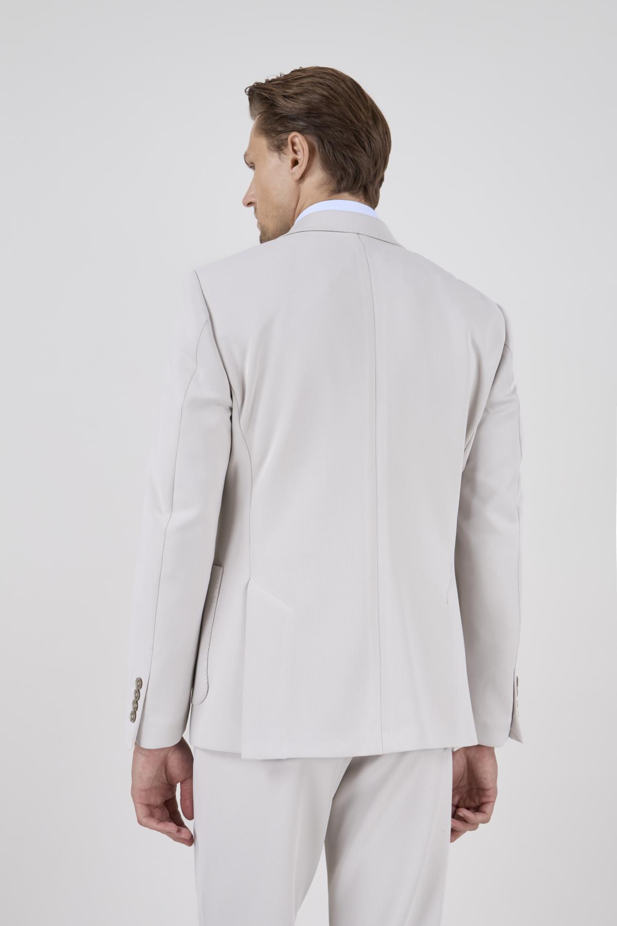 Erkek Slim Fit Sivri Yaka Puntolu Torba Cepli Taş Yarım Astar Takım Elbise