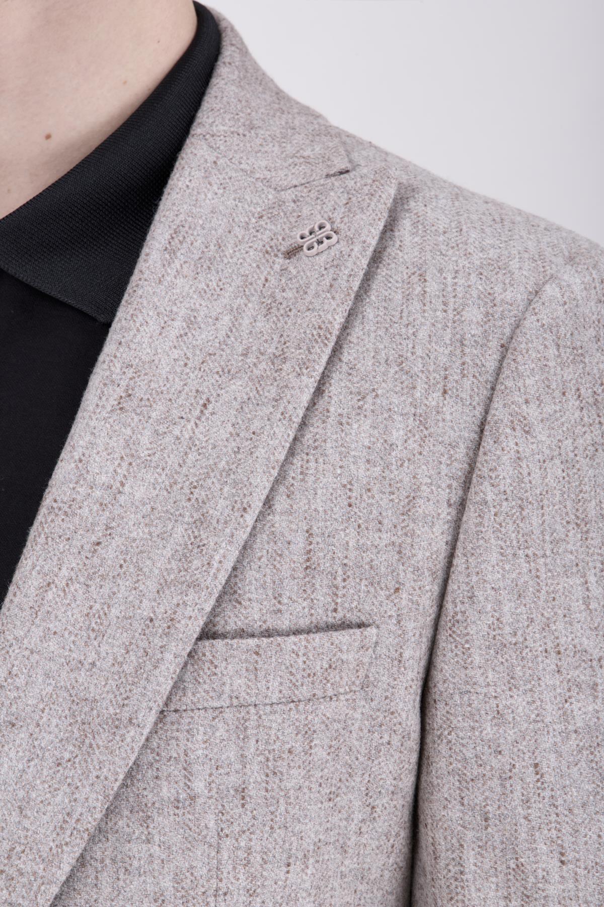 Erkek Slim Fit Sivri Yaka Vizon Ceket