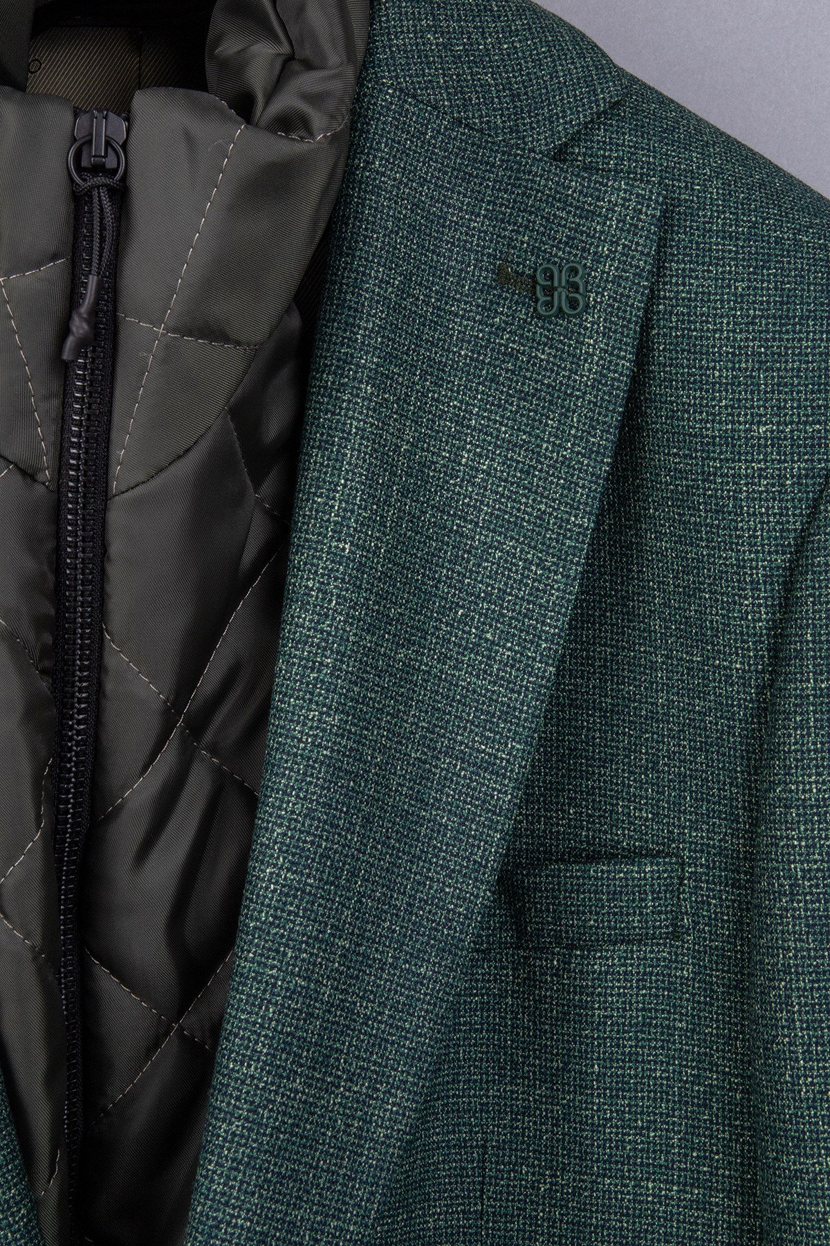 Erkek Slim Fit Mono Yaka Çıkarılabilir Kapitone Astarlı Yeşil Ceket